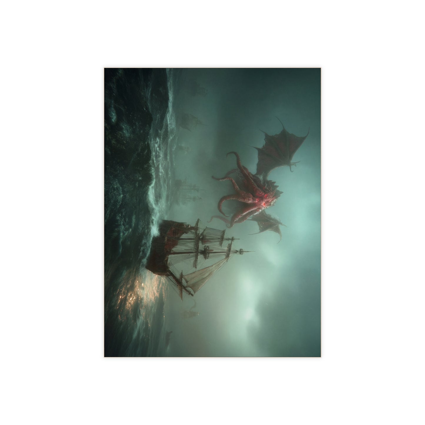 Leviathan’s Wrath Ceramic Photo Tile – Storm-Swept Ship and Sky Monster
