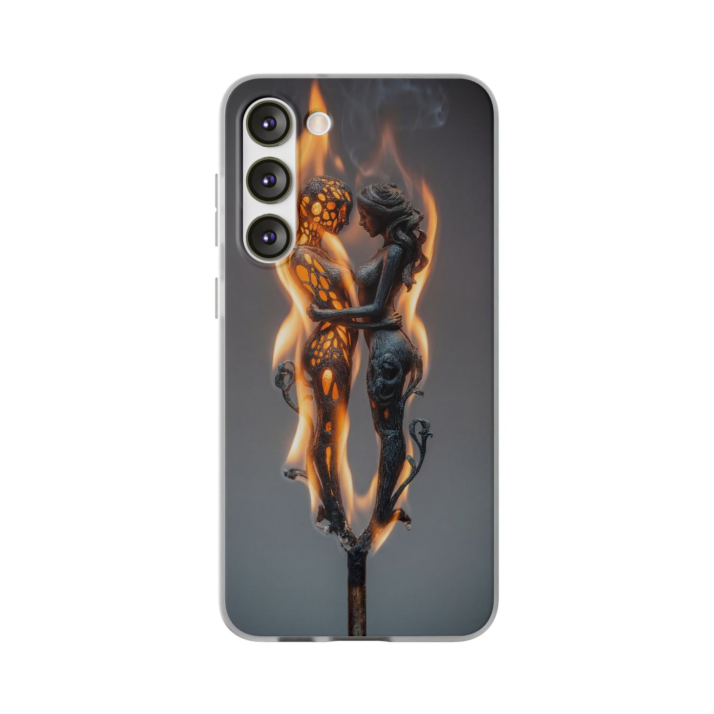 Flame-Embraced Lovers Flexi Cases – Intimate Glow Within the Fire