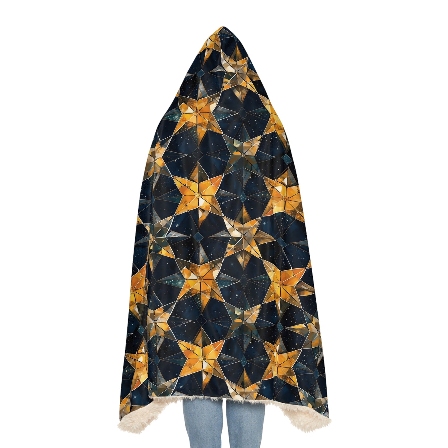 "A kaleidoscopic pattern of geometric star formations radiating from a central point, using a palette of deep sapphire, smoky quartz, and dark citrine hues." - Snuggle Blanket