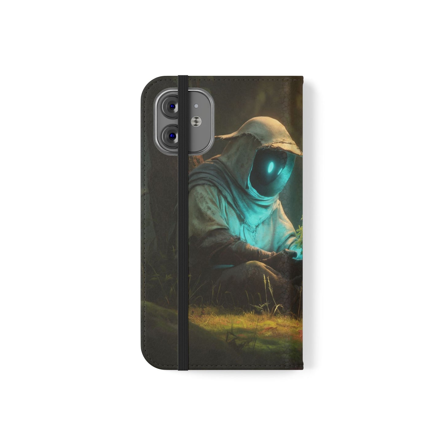 Glowing Orb Hooded Guardian Flip Cases – Bioluminescent Forest Keeper