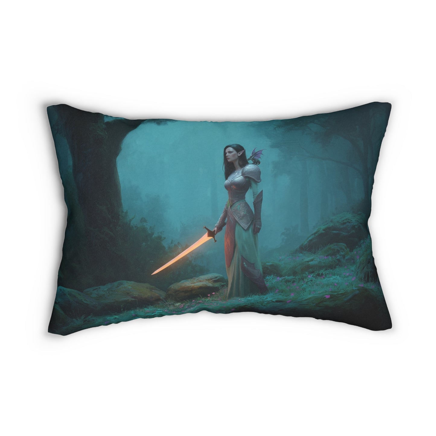 Elven Sentinel Spun Polyester Lumbar Pillow – Moonlit Forest Guardian