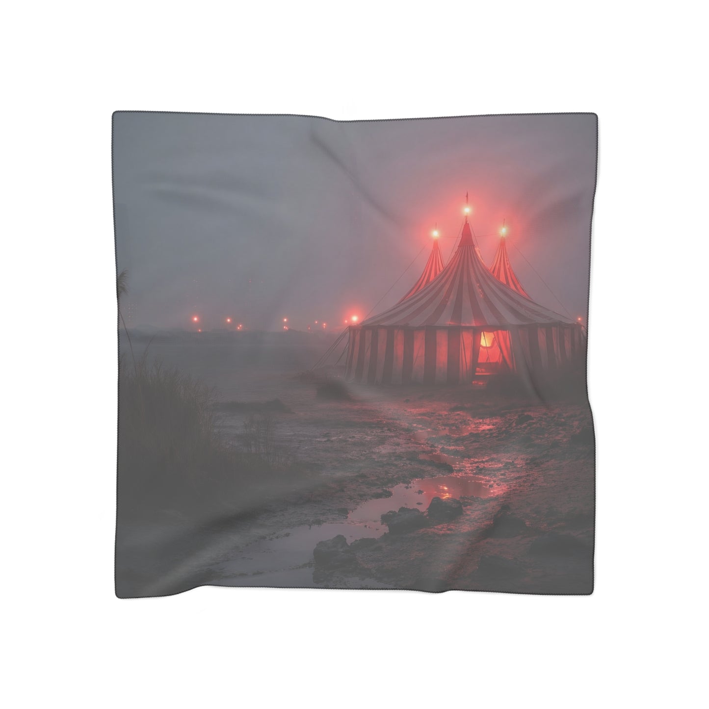 Crimson Circus Tent Poly Scarf – Twilight Mirage on the Shore