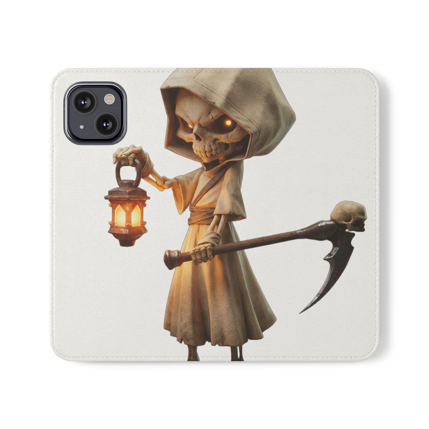 Lantern-Bearing Sentinel Flip Cases – Hooded Guardian with Scythe and Warm Glow