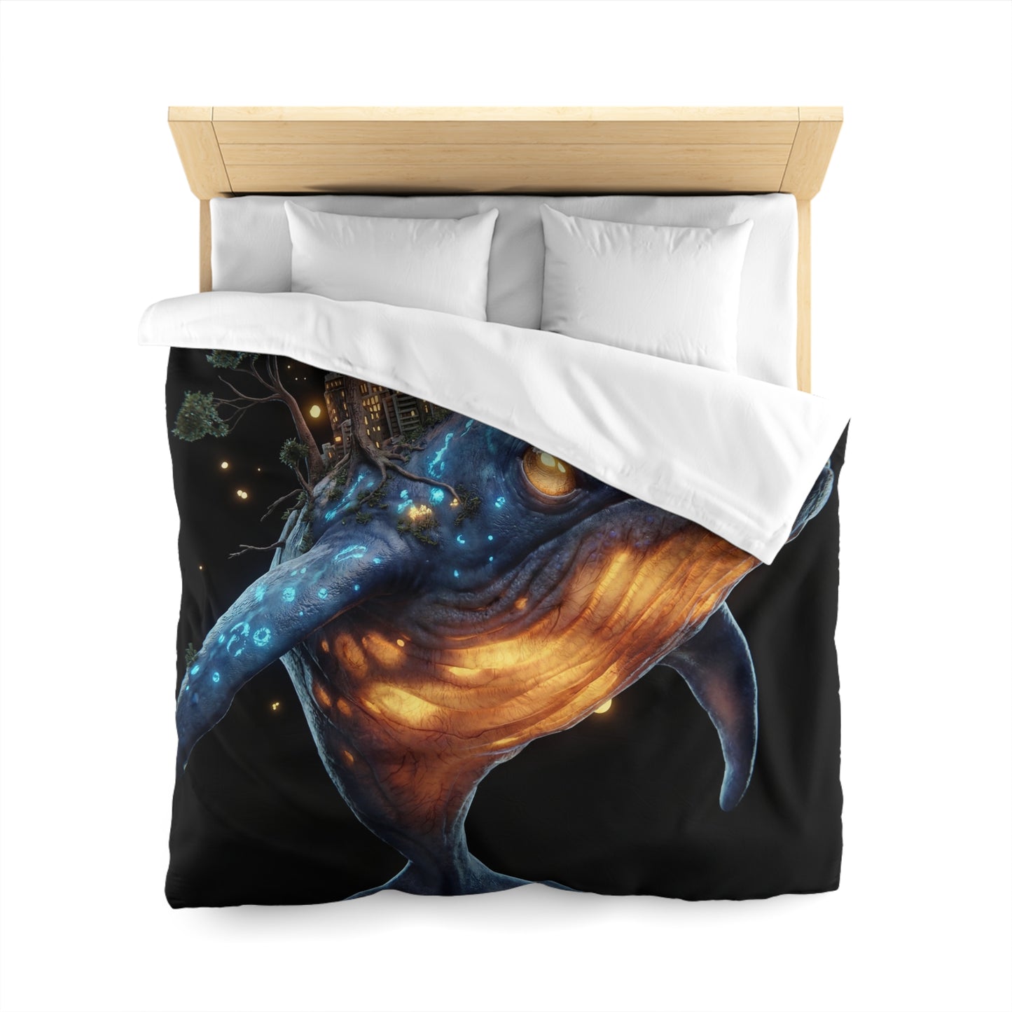 Bioluminescent Whale Sanctuary Duvet Cover – Floating City on a Gentle Giant