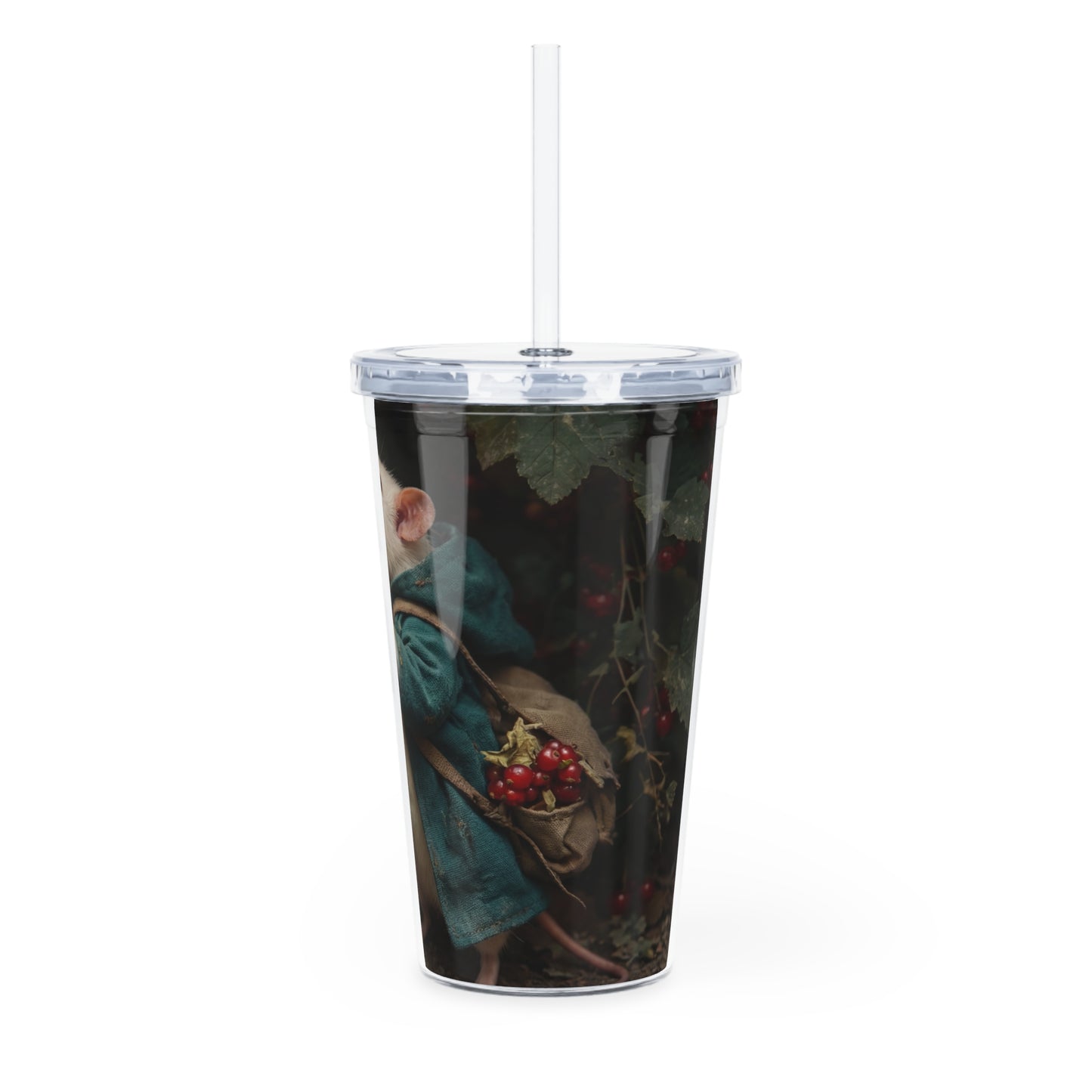 Candlelit Forager Mouse Tumbler with Straw – Autumn Berry Harvest Path