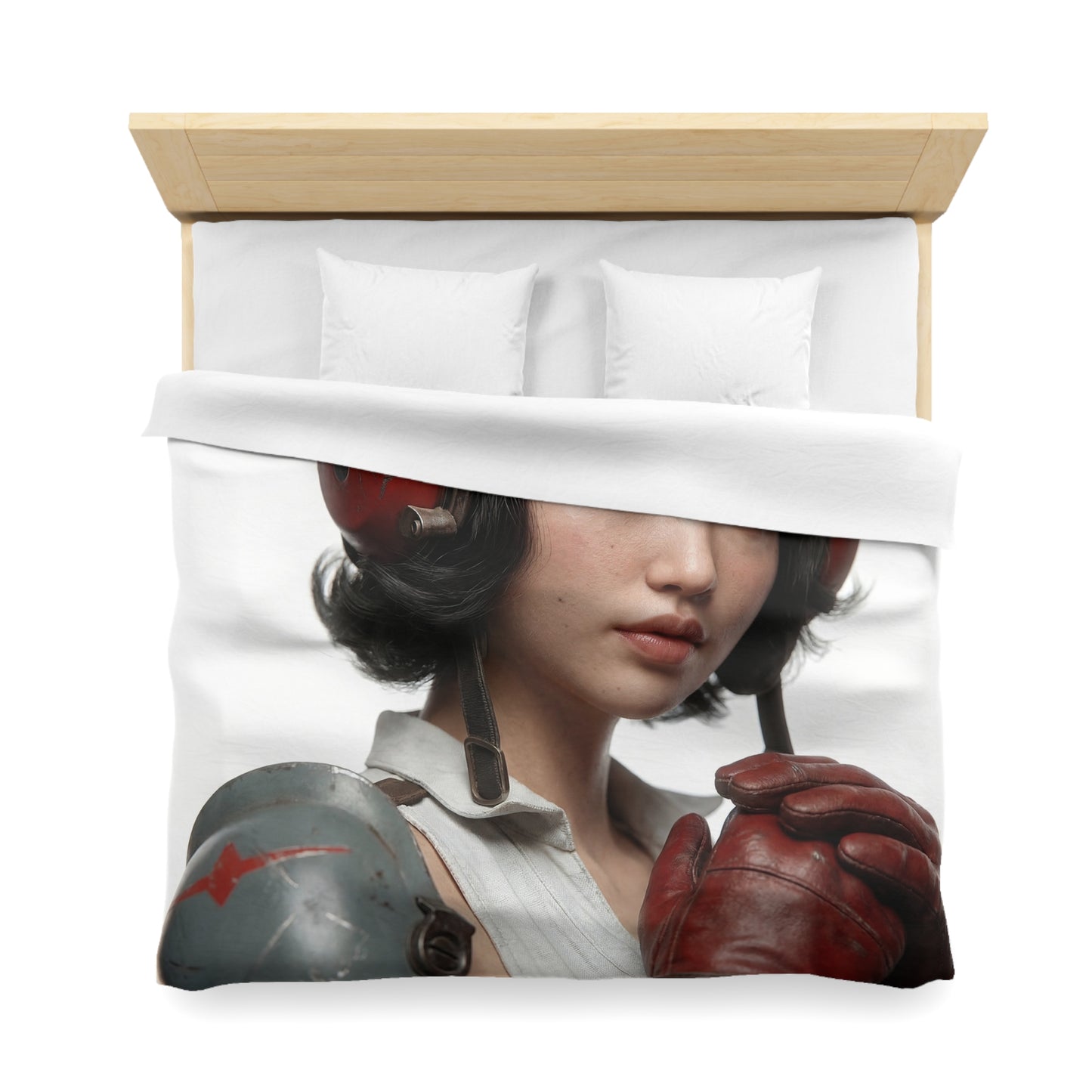 Vintage Pilot Portrait Microfiber Duvet Cover – Crimson Goggles & Steel Helm