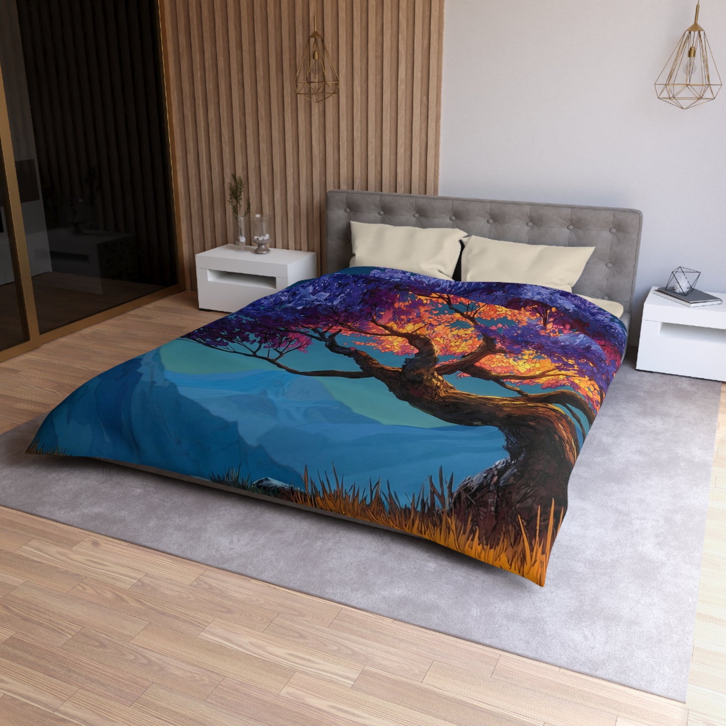 Celestial Tree Microfiber Duvet Cover – Twilight Bloom Sanctuary