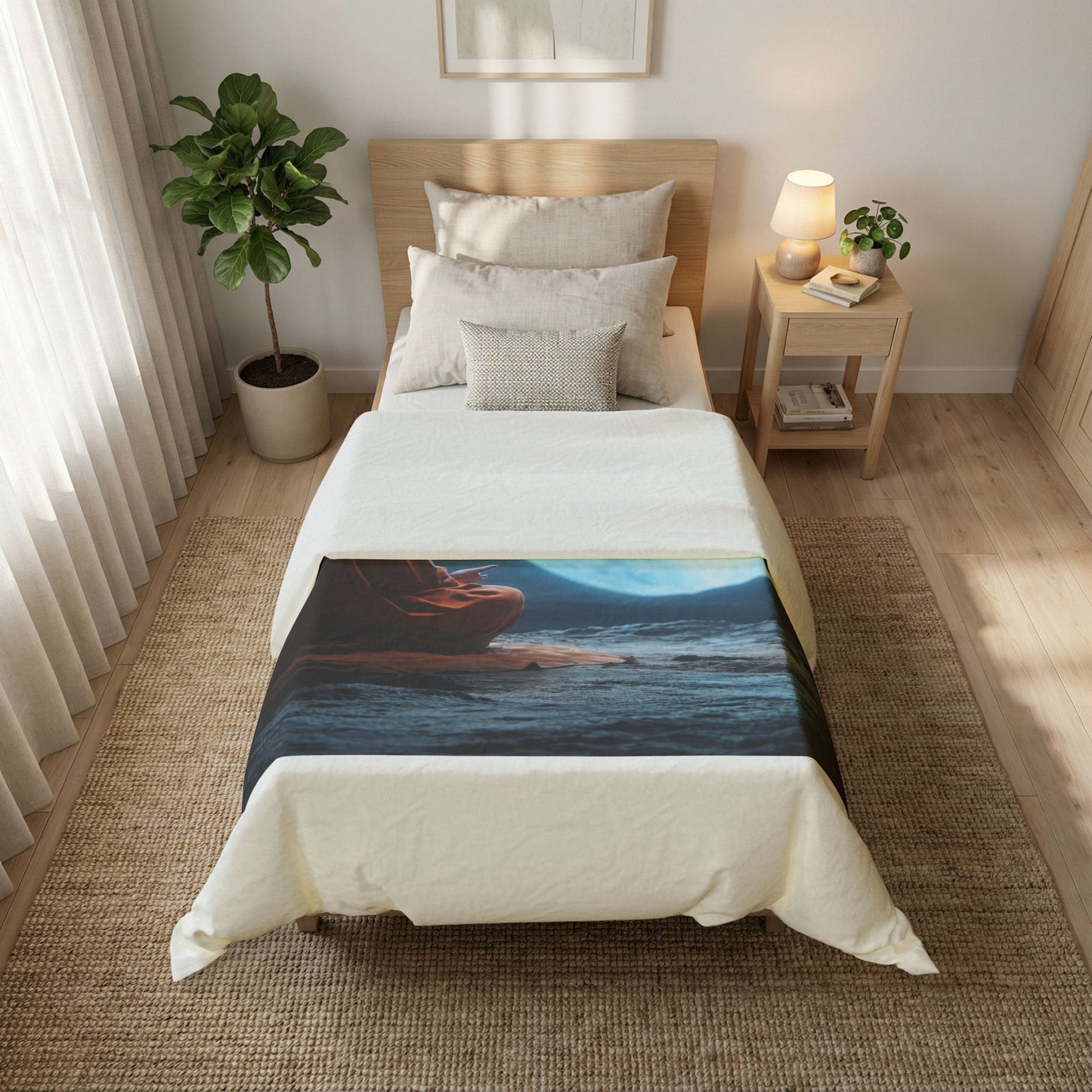 Moonlit Monk Cotton Duvet Cover – Stillness Beneath the Celestial Glow