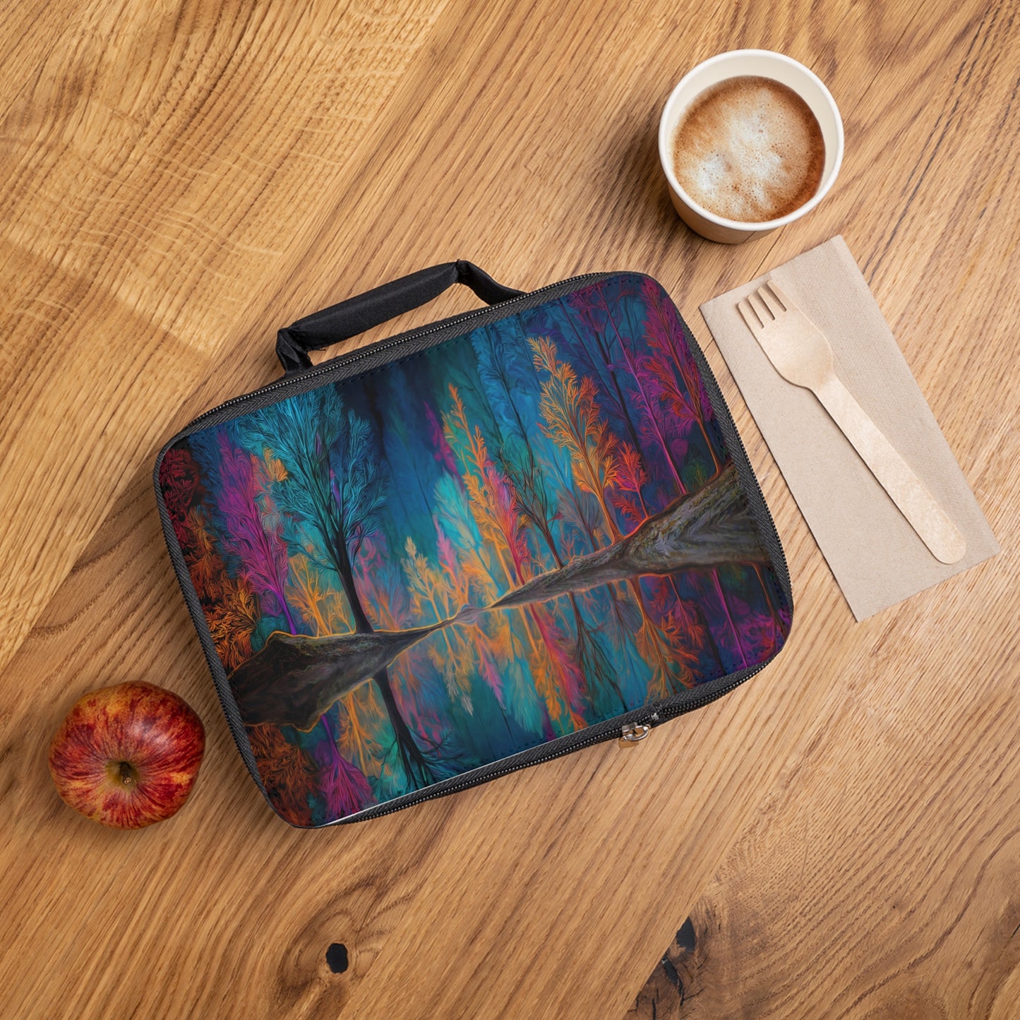 Chromatic Forest Reflection Lunch Bag – Midnight Rainbow Grove