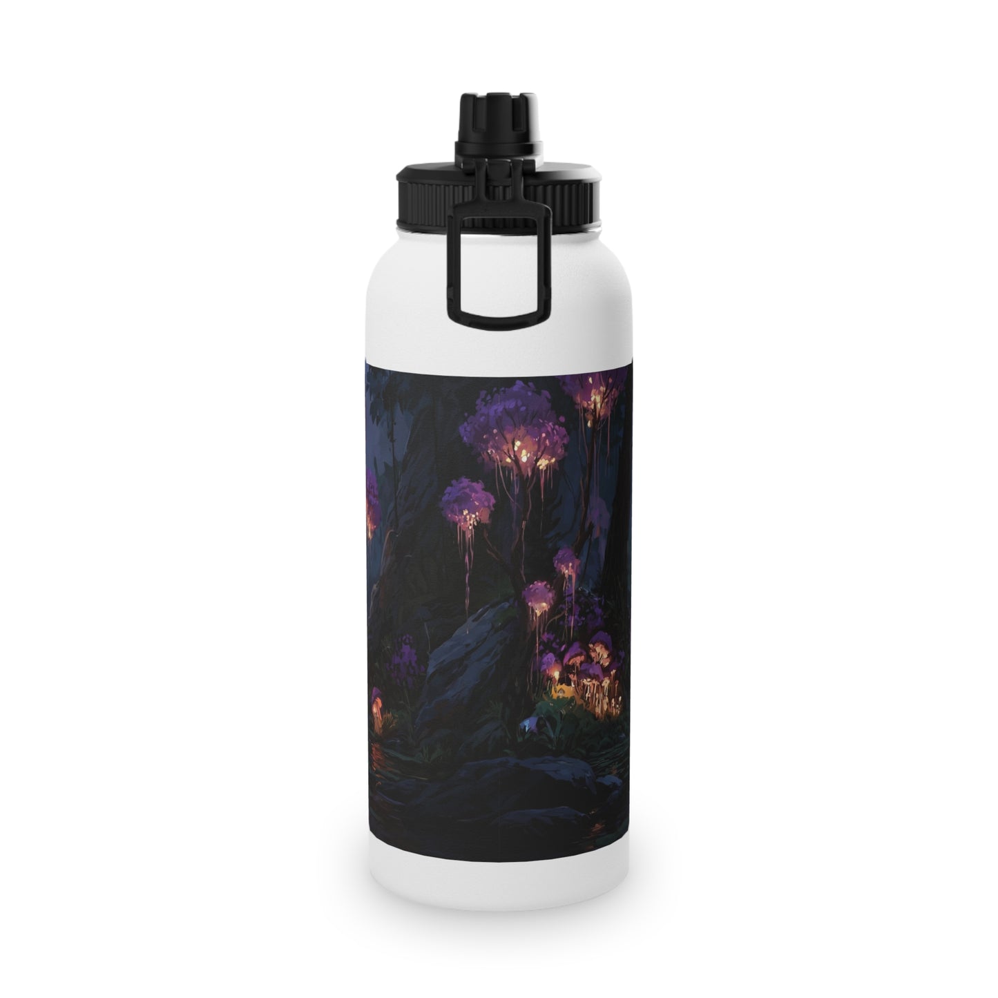 Luminous Glade Stainless Steel Water Bottle, Sports Lid – Twilight Bloom Sanctuary