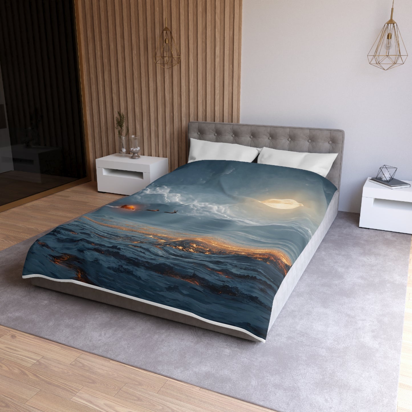 Lunar Sleigh Ride Microfiber Duvet Cover – Midnight Deliveries Over Frost-Covered Towns