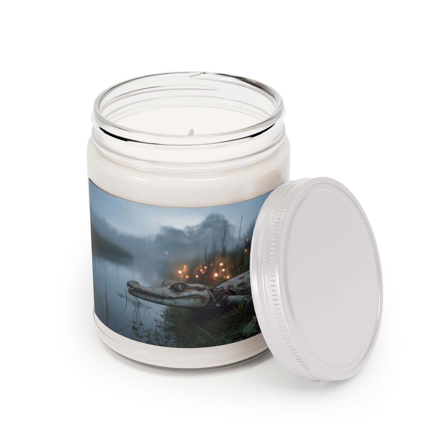 Misty Swamp Crocodile Scented Soy Candles with White Lid, 9oz – Emerald Eye Watcher