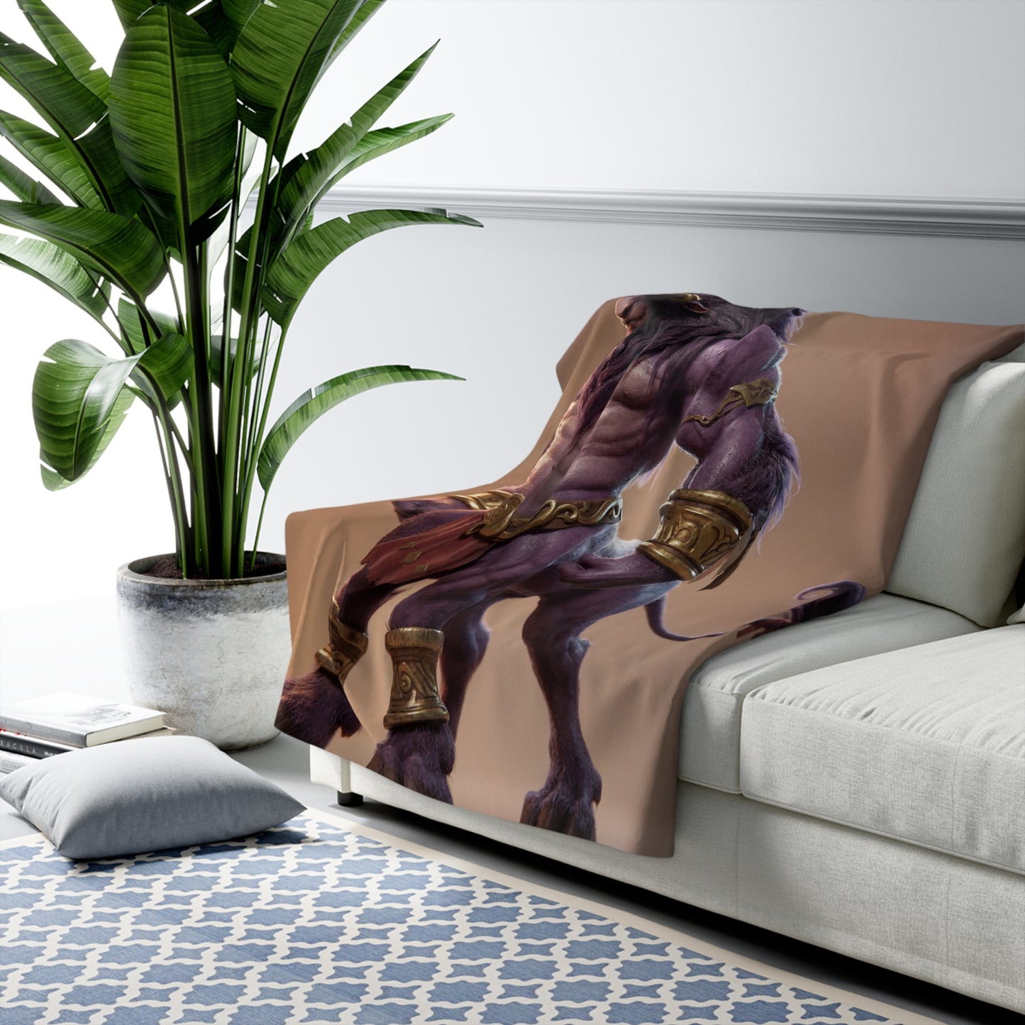 Purple Minotaur Sherpa Fleece Blanket – Ancient Stone Guardian Dreamscape