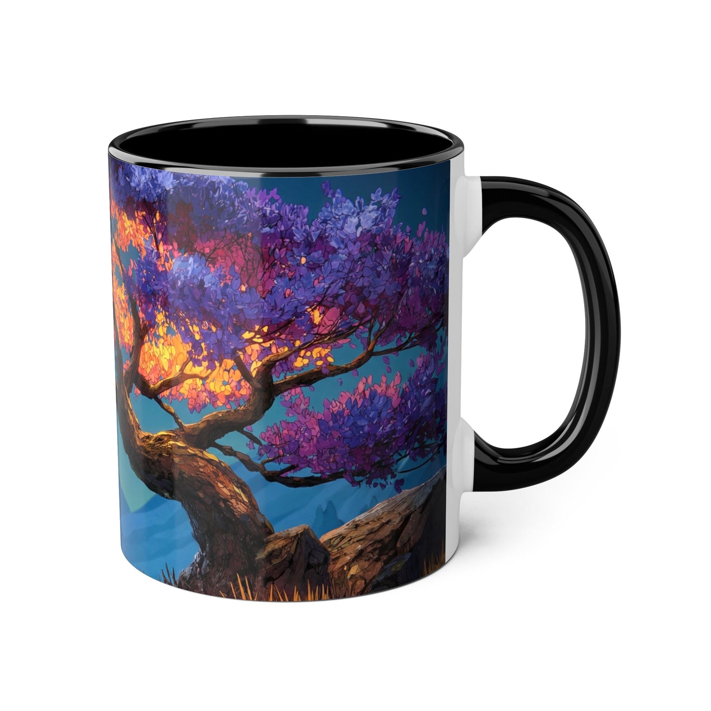 Twilight Bloom Accent Mugs, 11oz – Starlit Canopy & Golden Sunlight