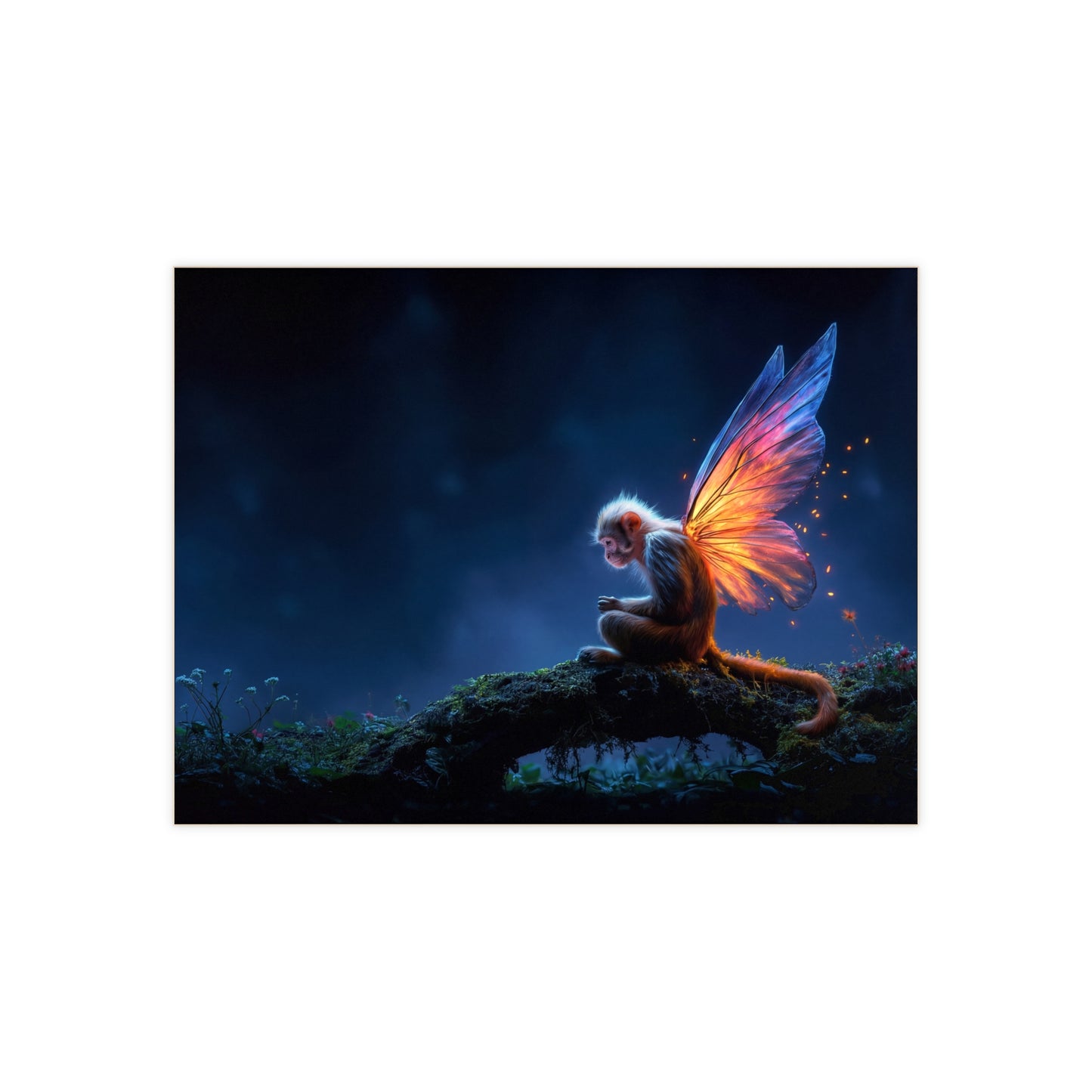 Winged Monkey Nightdream Ceramic Photo Tile – Luminescent Forest Guardian