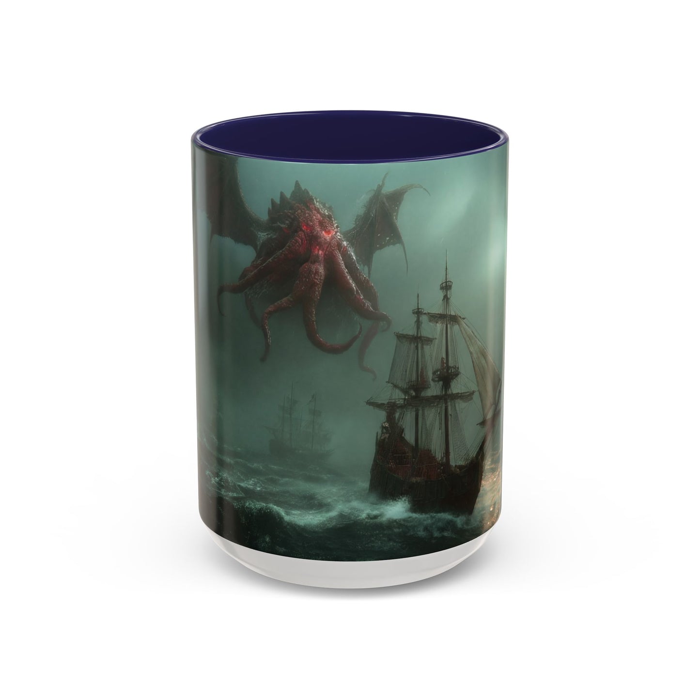 Leviathan Sentinel Accent Coffee Mug (11, 15oz) – Crimson Wyvern Guardian Seascape
