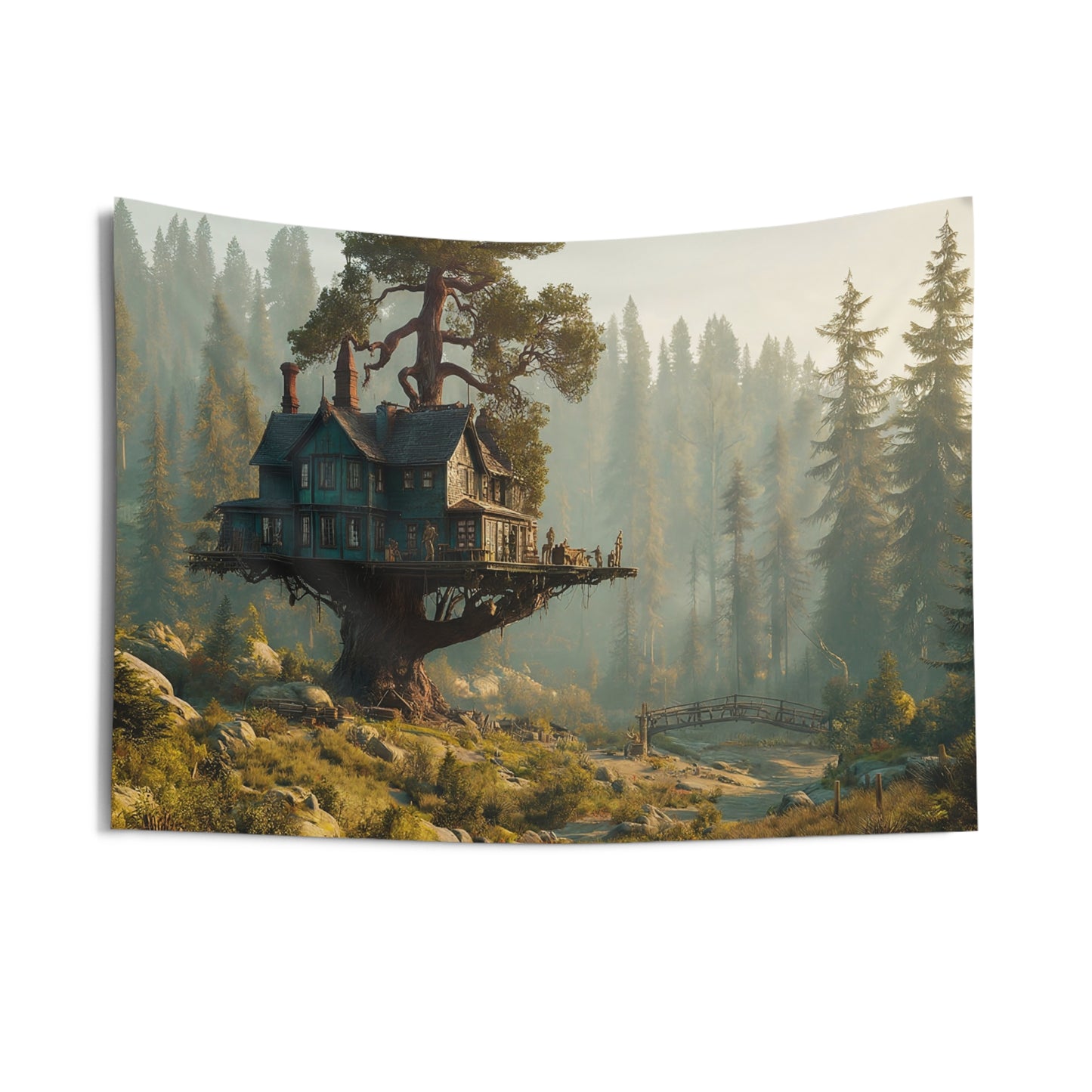 Treehouse Haven Indoor Wall Tapestries – Sun-Dappled Forest Sanctuary