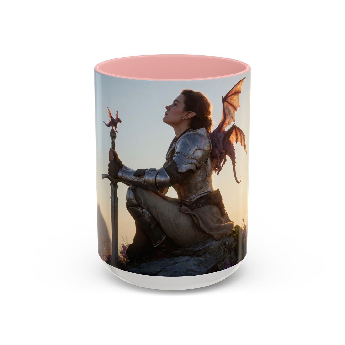 Dragon Rider at Dawn Accent Coffee Mug (11, 15oz) – Sunset Sentinel and Whispering Scale