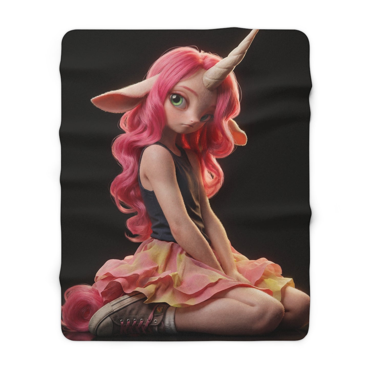 Pink Horned Unicorn Sherpa Fleece Blanket – Neon Mane and Ruffled Skirt Cozy Wrap