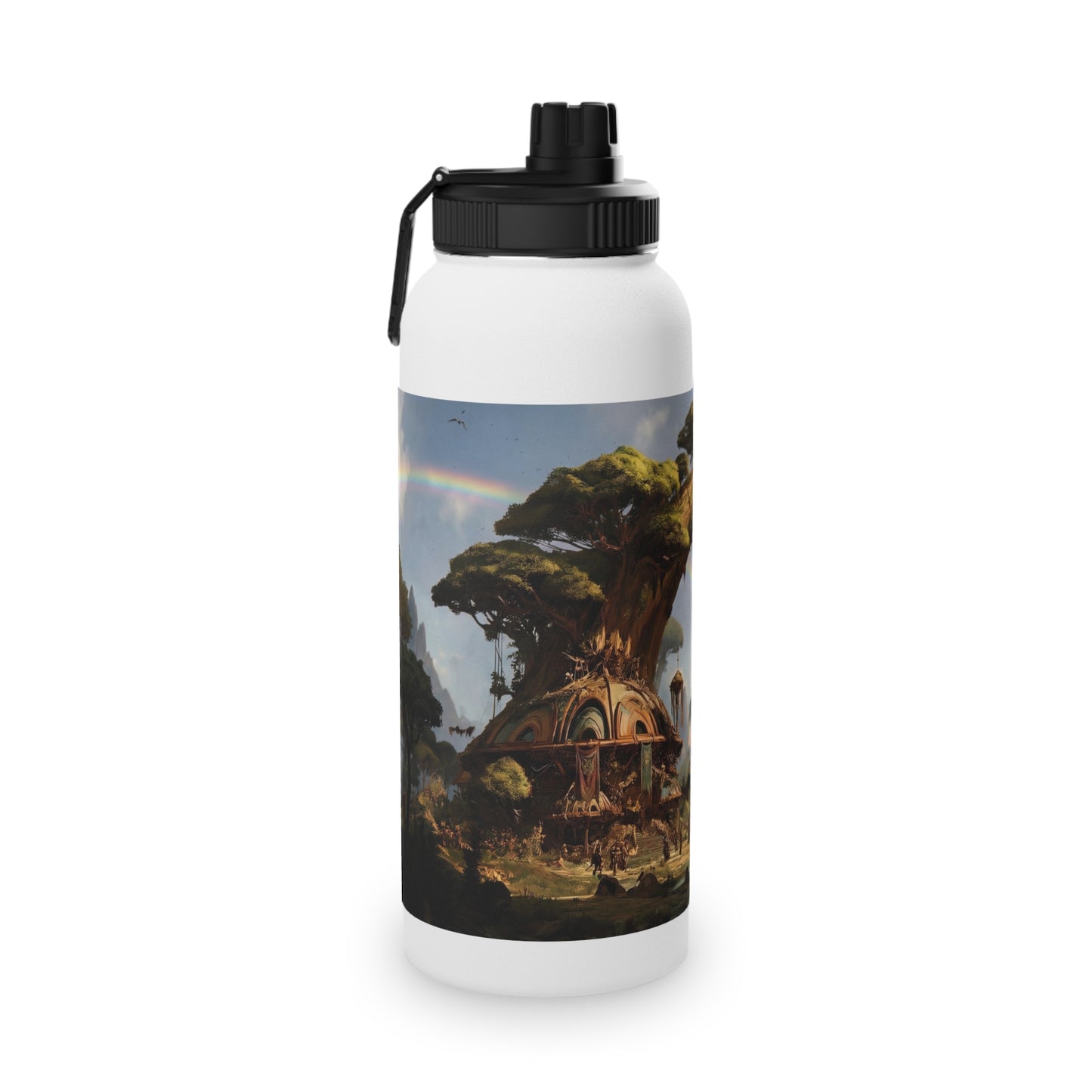 Tree Bridge Sanctuary Stainless Steel Water Bottle, Sports Lid – Where Two Rainbows Meet