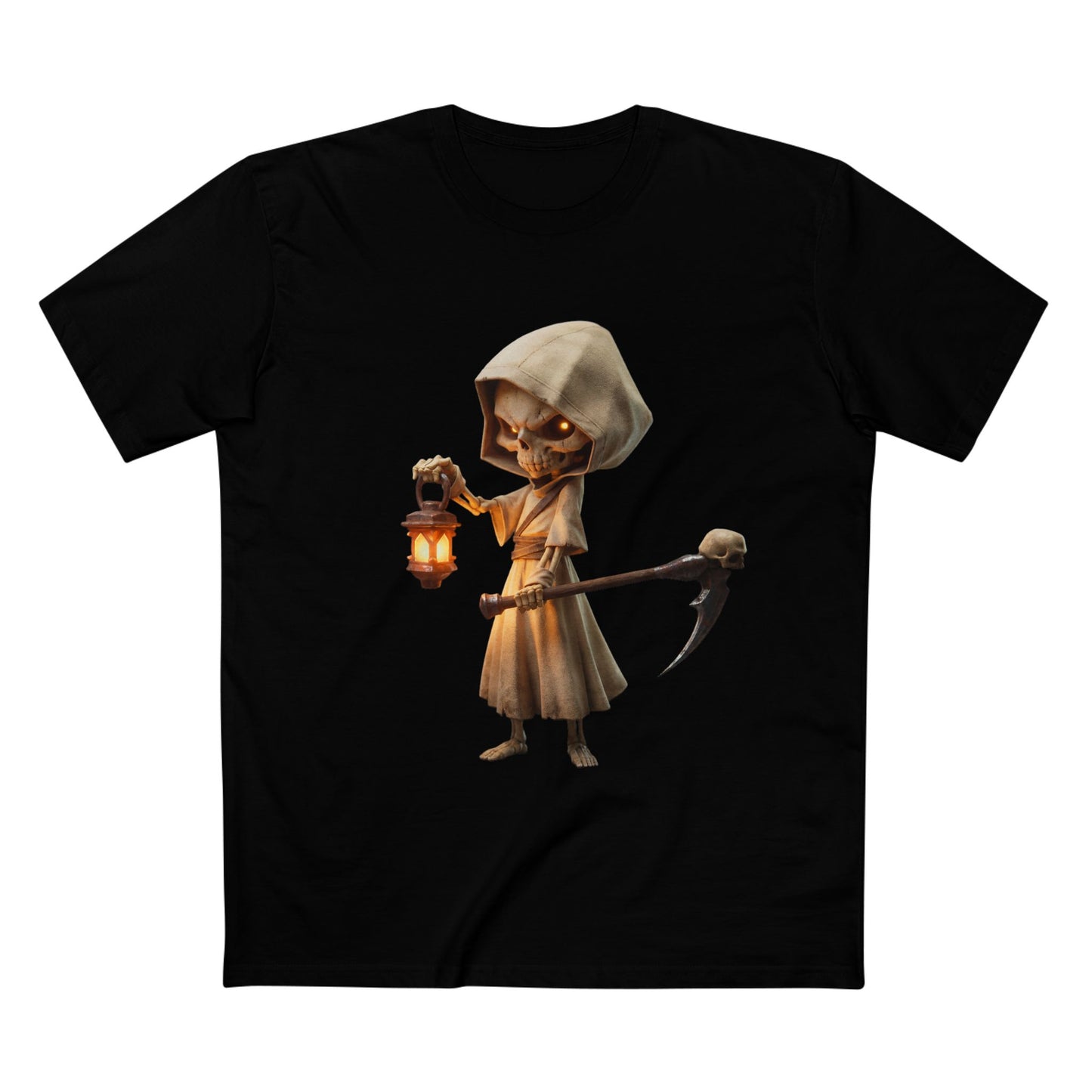 Lantern Skeleton Sentinel Adult Staple Tee – Candlelit Guardian Journey