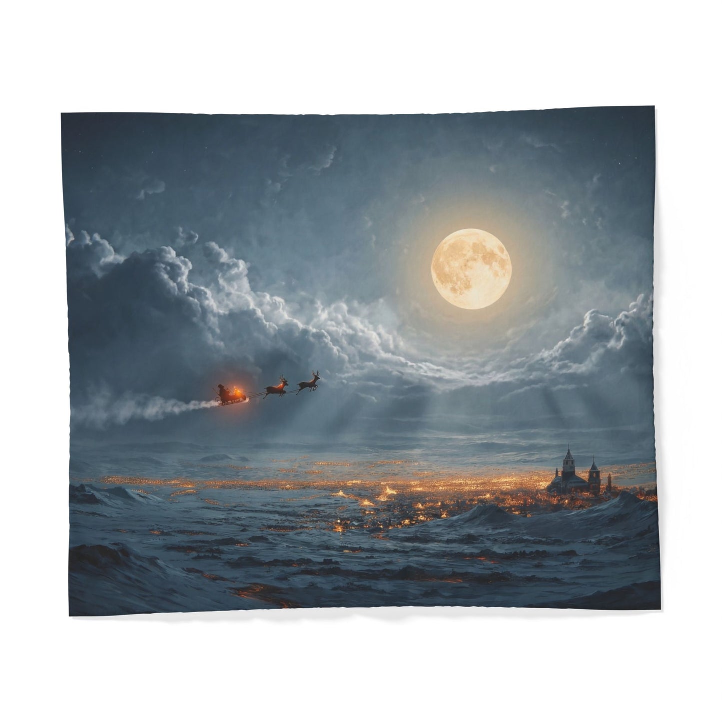 Moonlit Sleigh Ride Cotton Duvet Cover – Frosty Cathedral Nightscape