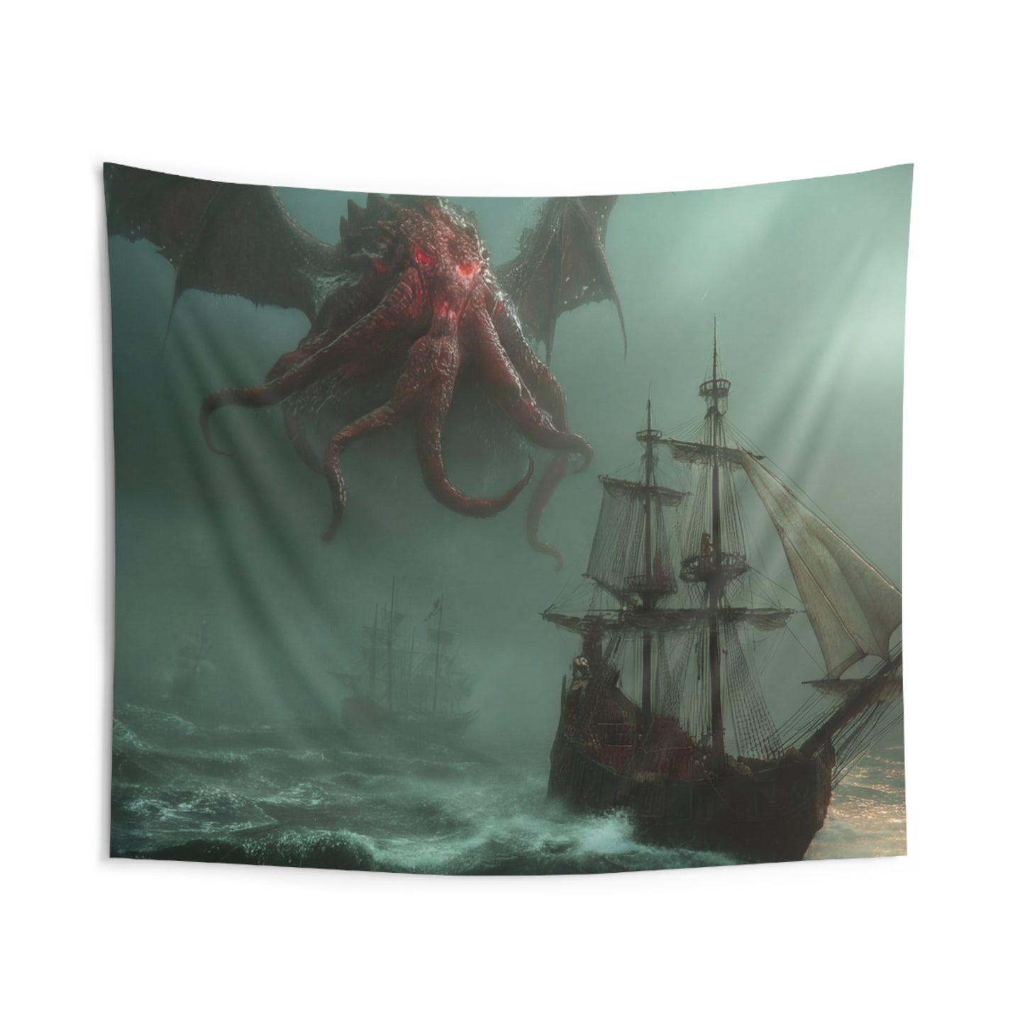 Leviathan’s Wrath Indoor Wall Tapestries – Storm-Swept Seascape with Winged Horror