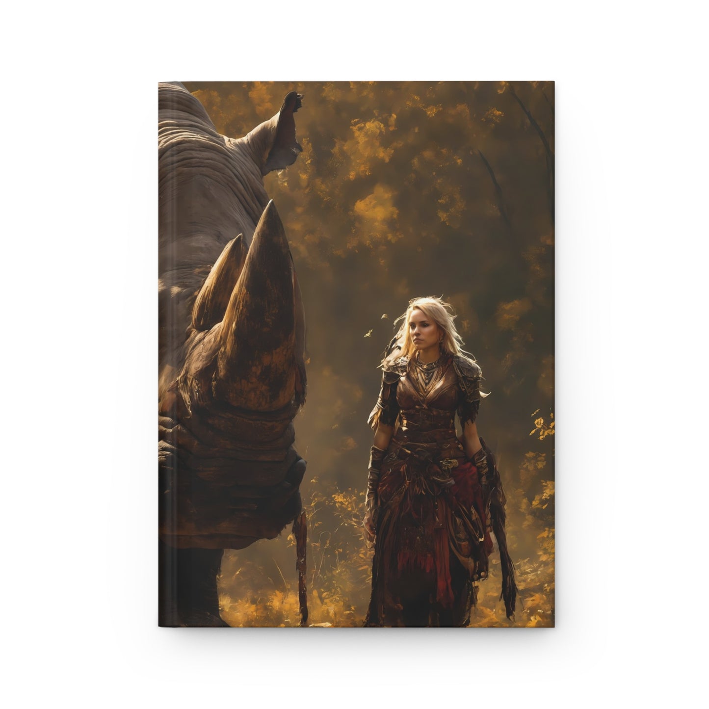 Rhinoceros Rider Hardcover Journal Matte – Golden Autumn Guardian Path