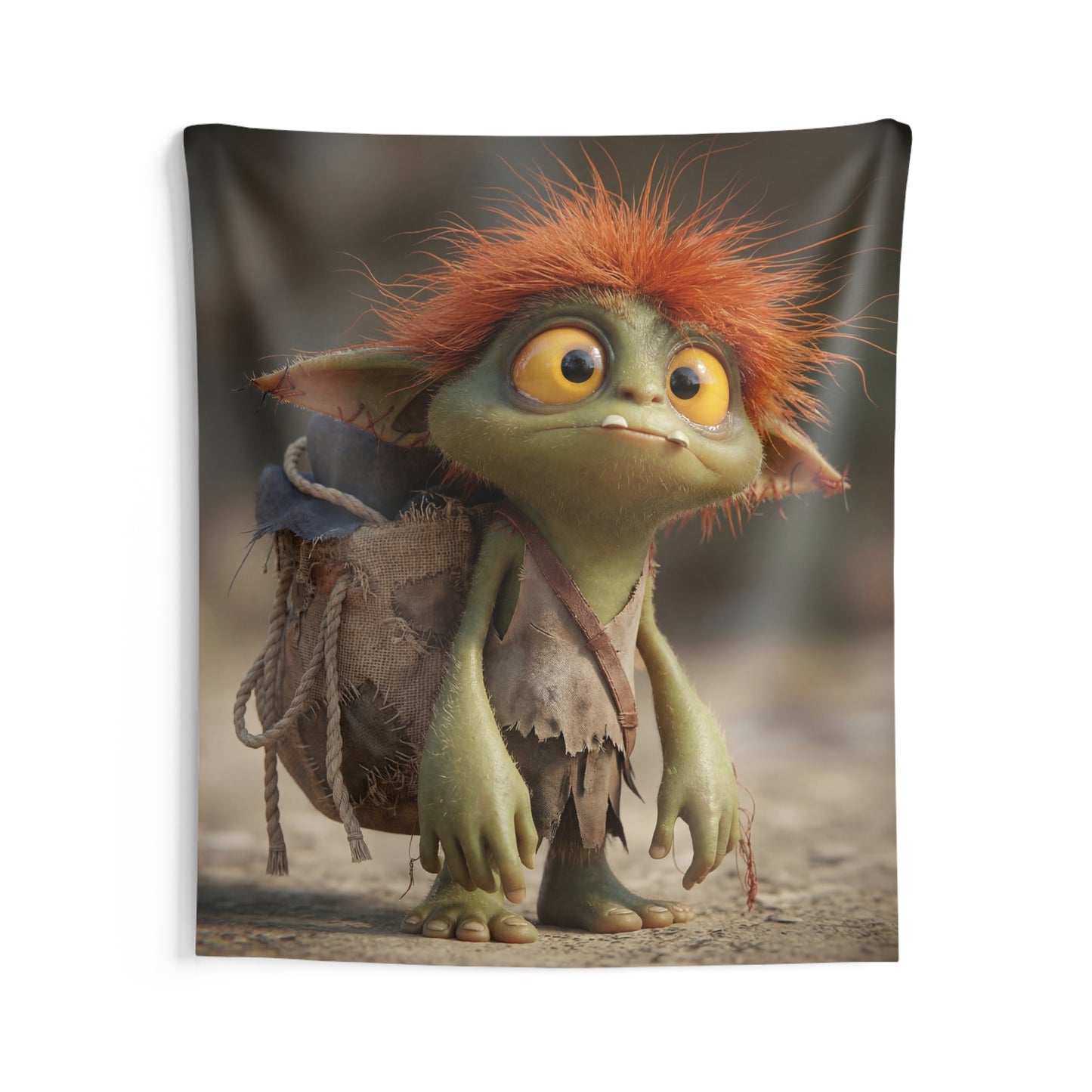 Glimmering Goblin Wall Tapestry – Curious Forest Scout Portrait