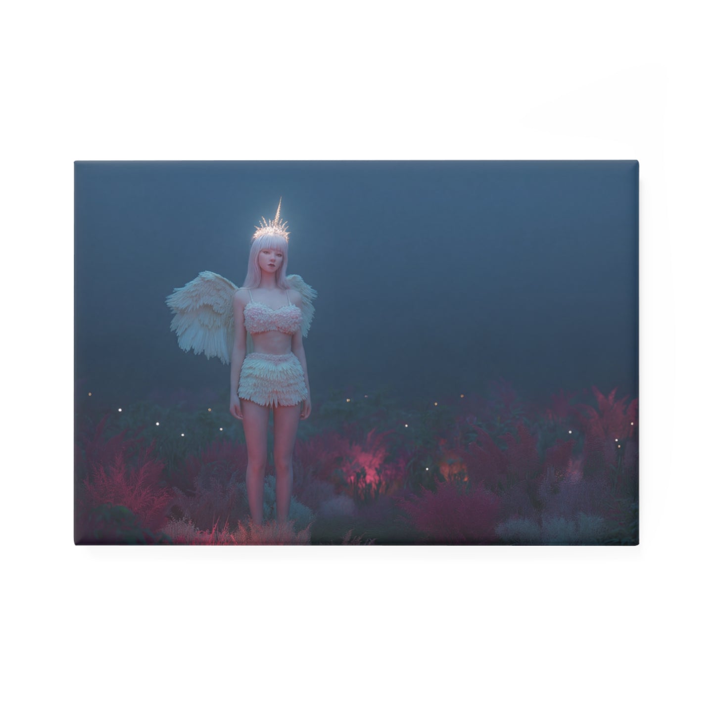Luminescent Angel in Twilight Field Button Magnet, Rectangle (1 & 10 pcs) – Radiant Guardian of the Mist