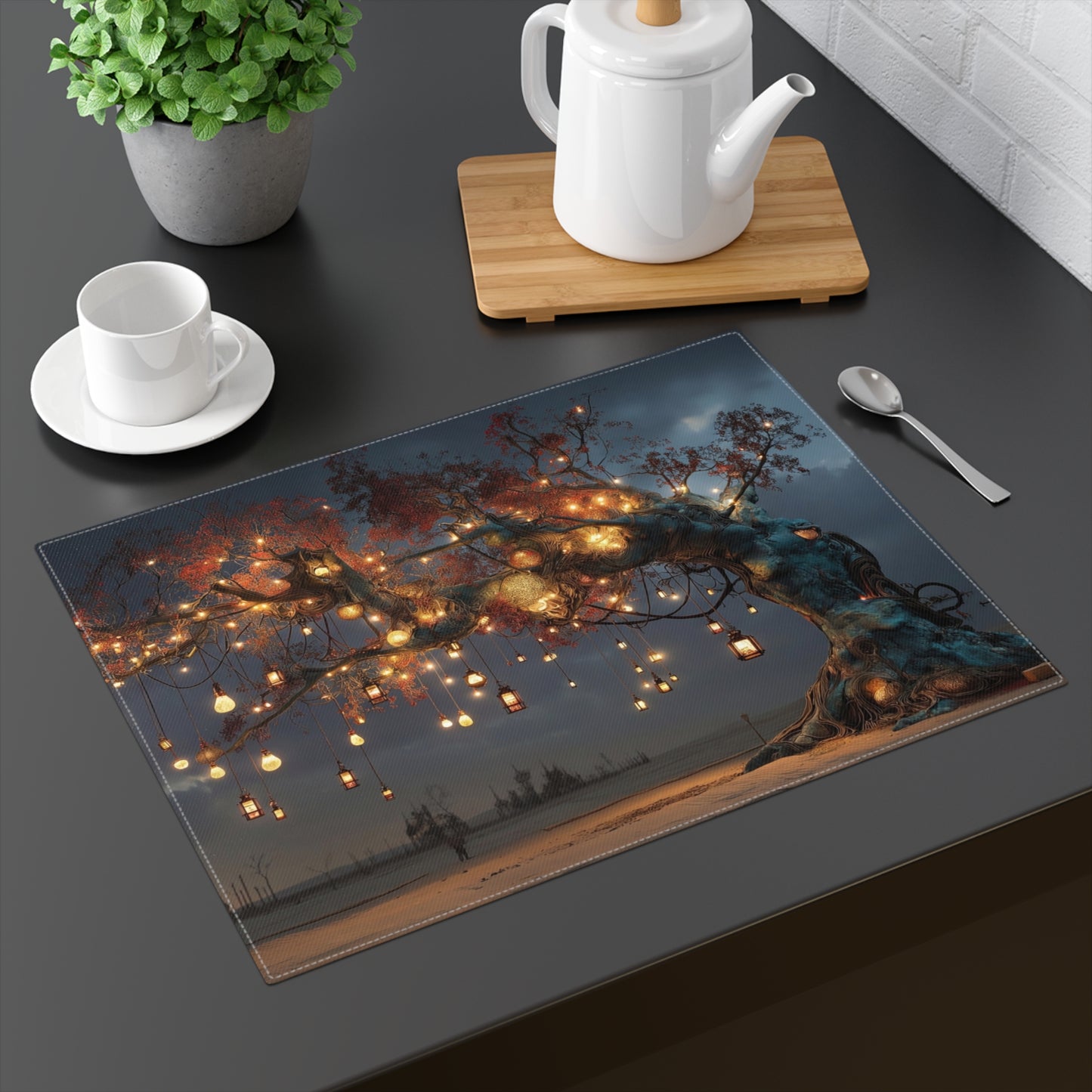 Luminous Wishing Tree Placemat – Desert Nightscape with Hanging Lanterns