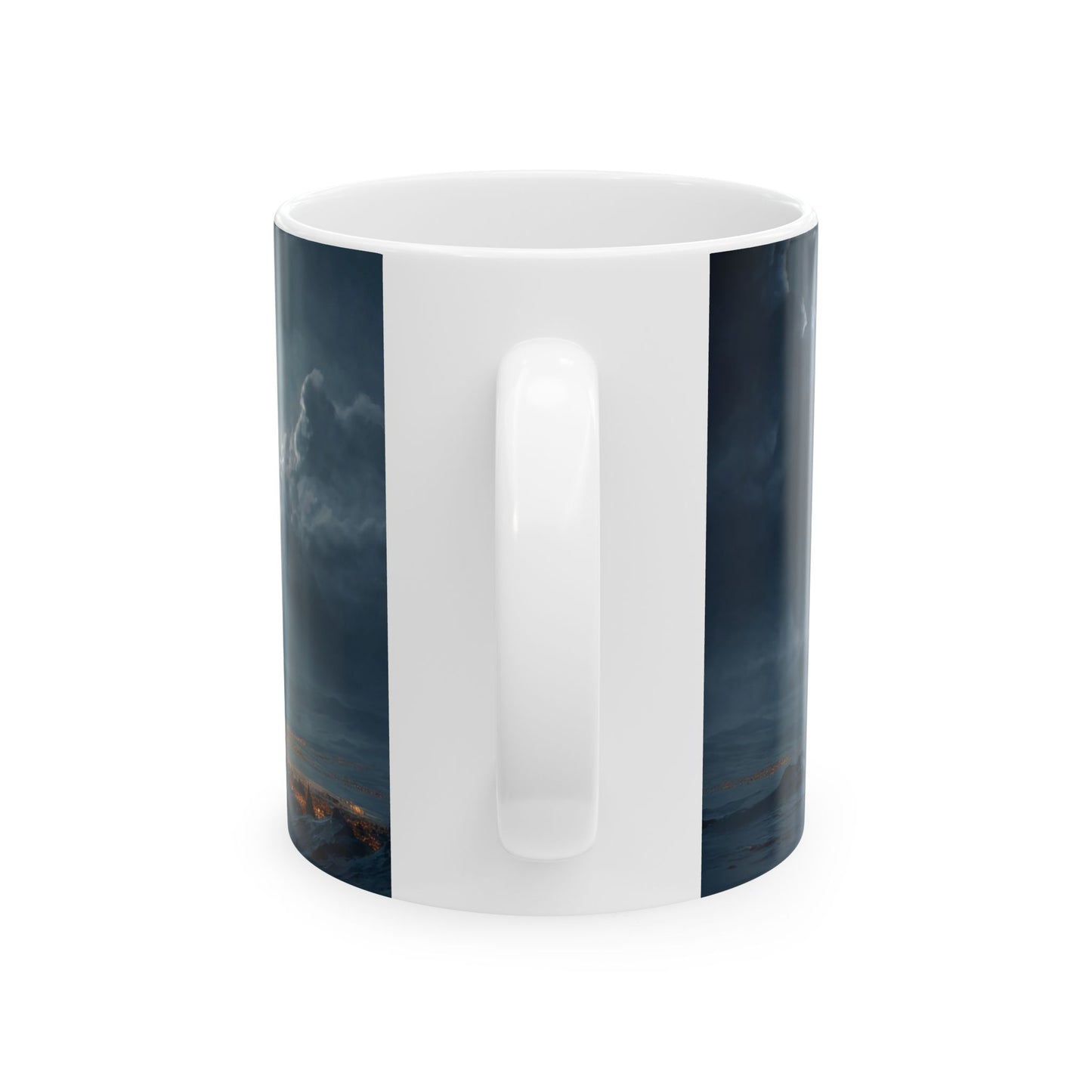 Lunar Night Flight Ceramic Mug – Frostbound City Under a Full Moon