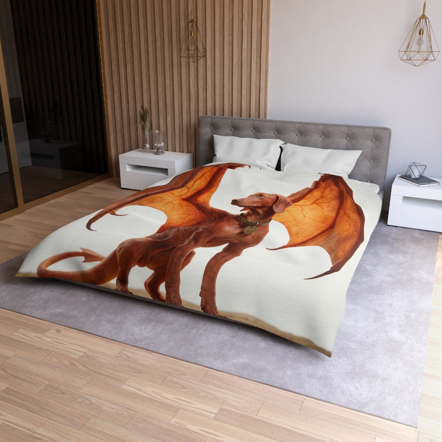 Winged Hound Duvet Cover – Amber Glow Guardian of the Hearth