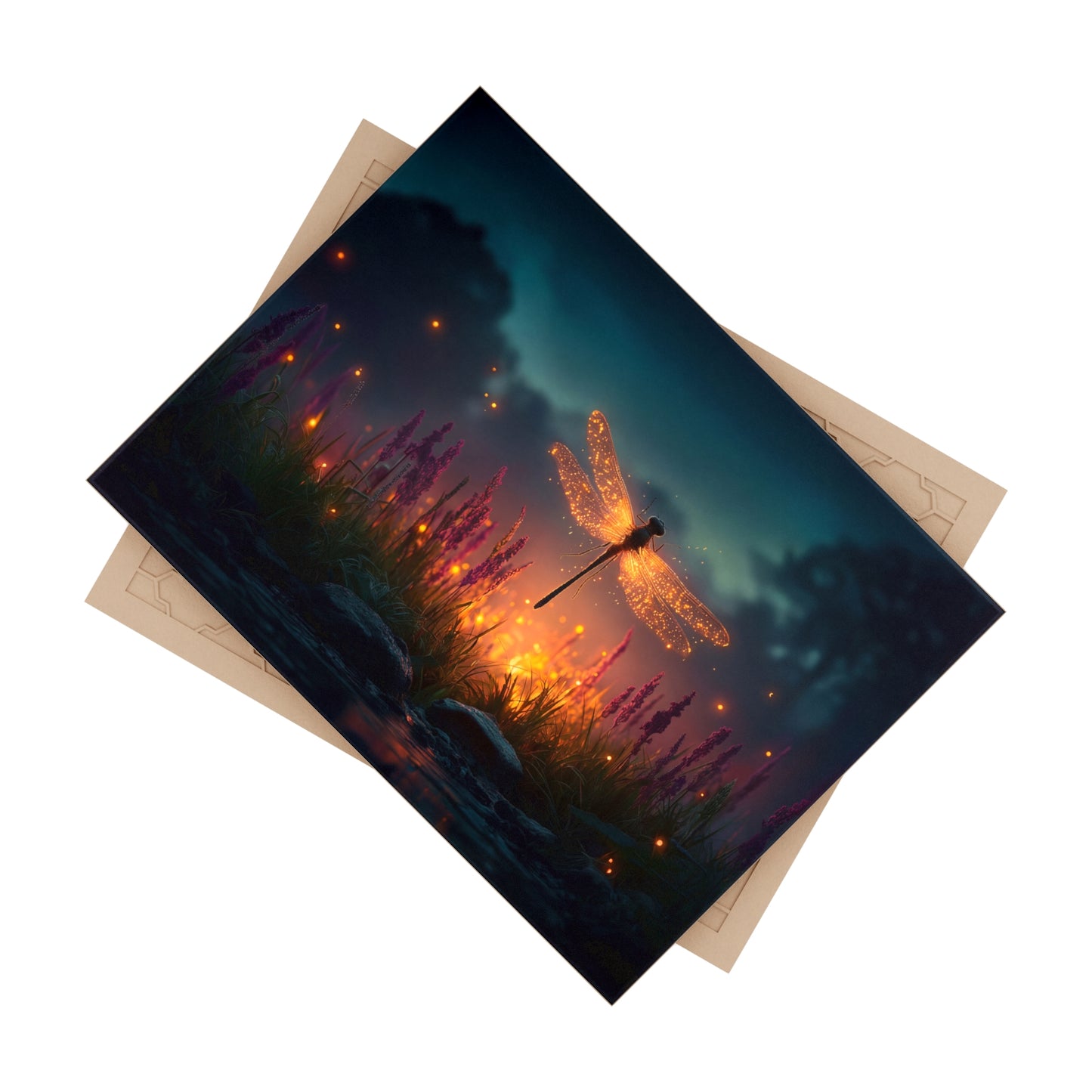 Glowing Dragonfly Ceramic Photo Tile – Twilight Firefly Serenade