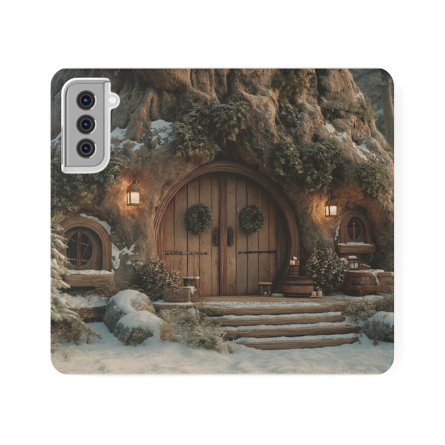 Hobbit Hole Flip Cases – Cozy Winter Doorway Scene