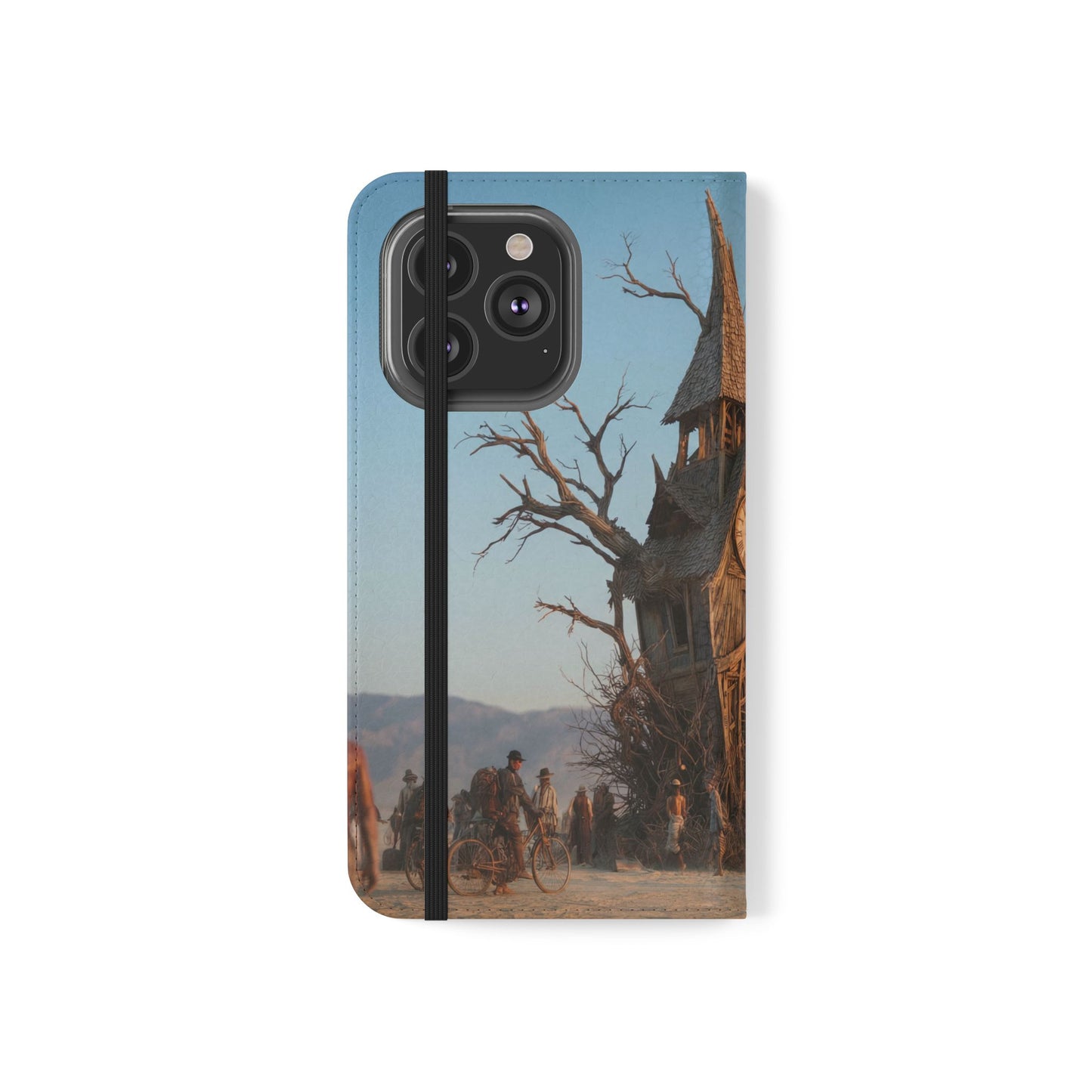 Clocktower Wanderers Flip Cases – Dusty Desert Sentinel Scene
