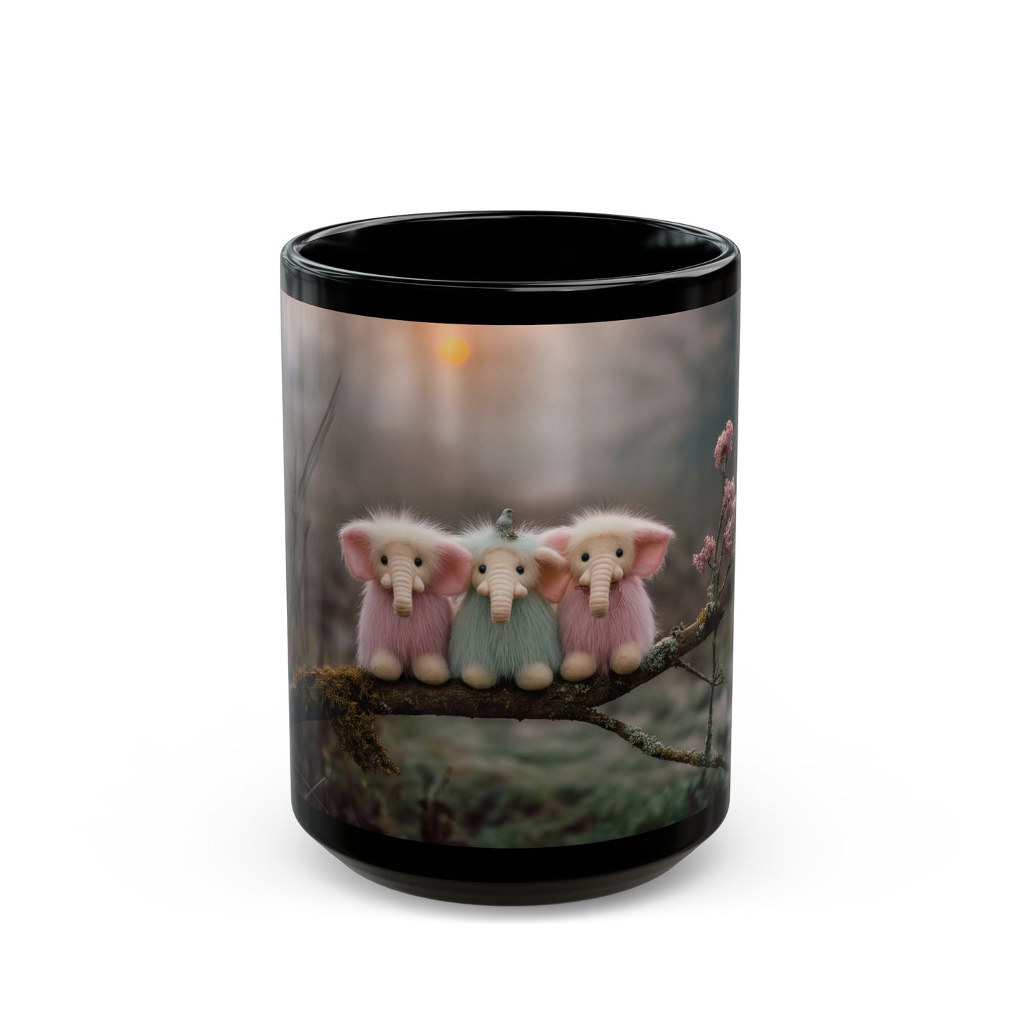 Three Pink and Mint Elephants Black Mug – Twilight Forest Friends