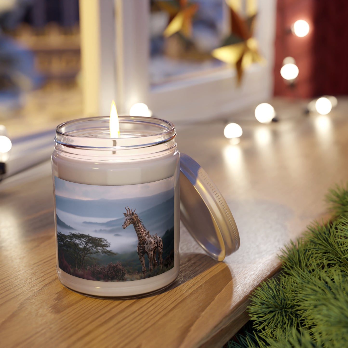 Mechanical Giraffe Scented Soy Candles with White Lid, 9oz – Whispers of the Misty Savannah