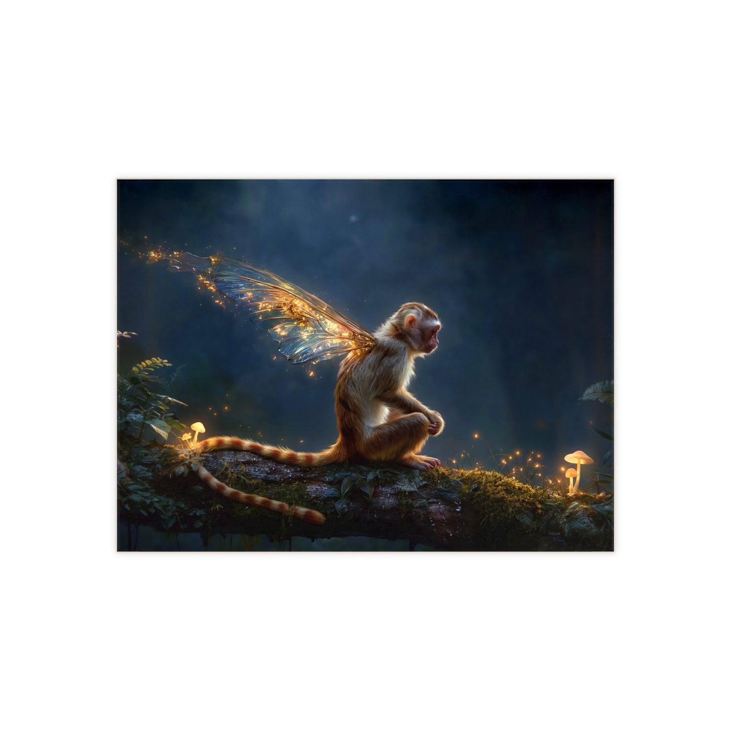 Winged Monkey in Twilight Forest Ceramic Photo Tile – Keeper of the Glowing Mushrooms