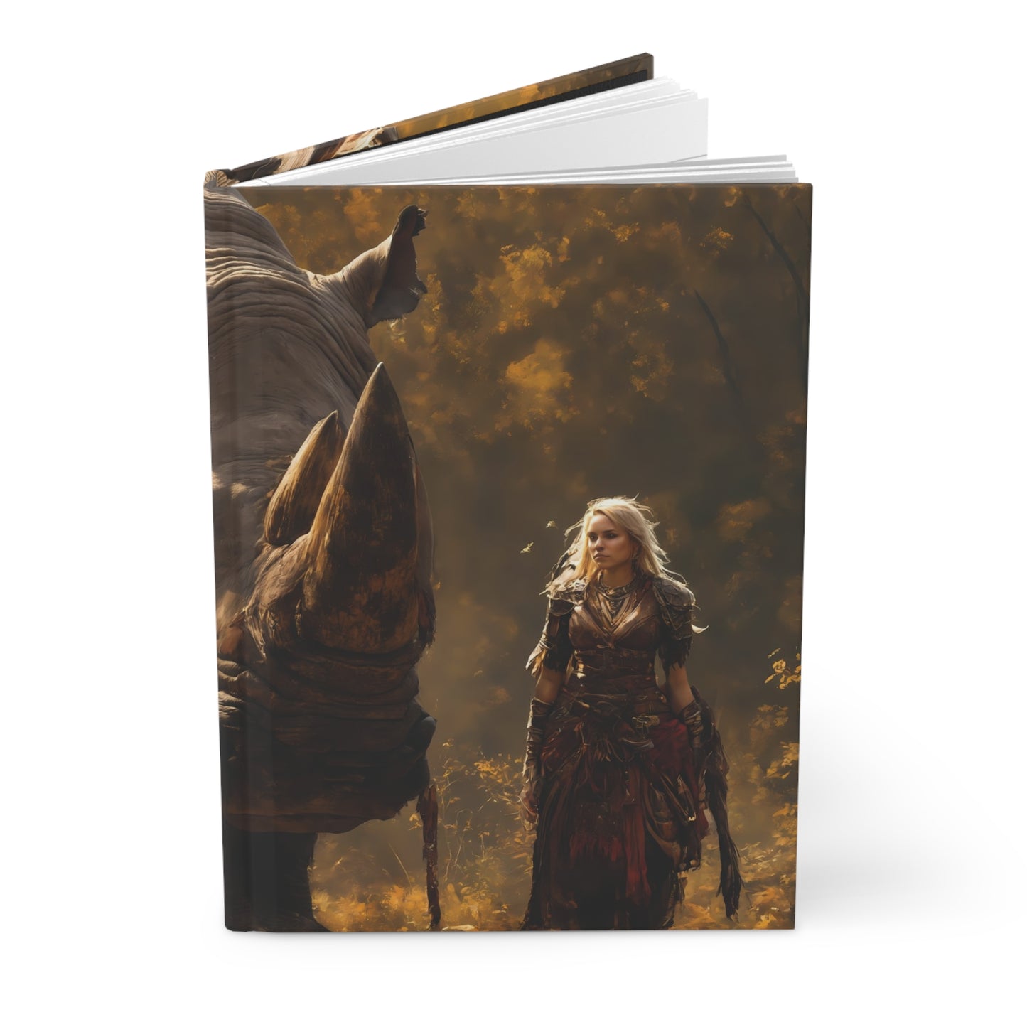 Rhinoceros Rider Hardcover Journal Matte – Golden Autumn Guardian Path