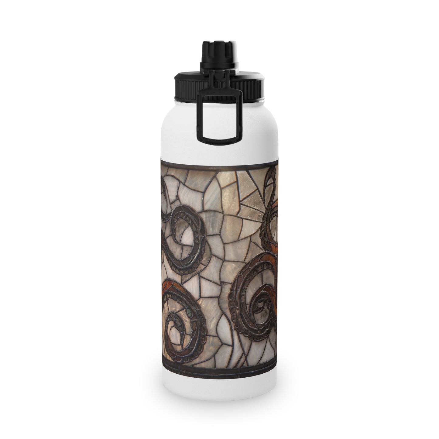 Stained Glass Octopus Water Bottle – Amber Tide Guardian with Iron Frame