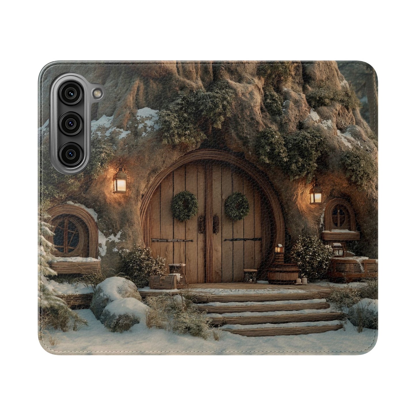 Hobbit Hole Flip Cases – Cozy Winter Doorway Scene