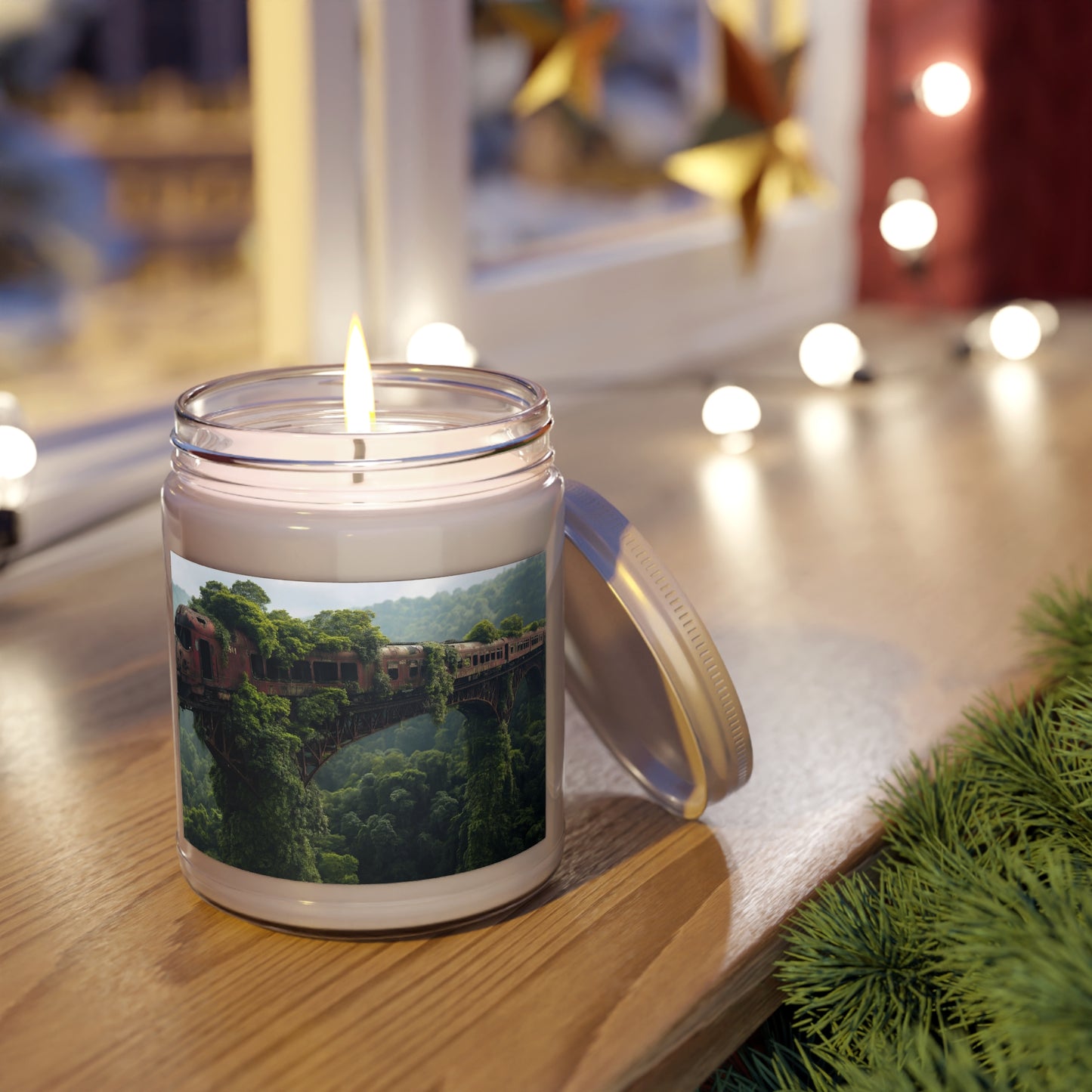 Overgrown Train Bridge Scented Soy Candles with White Lid, 9oz – Verdant Ruins of a Forgotten Journey