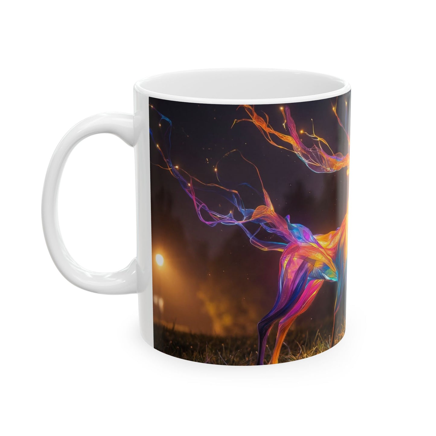 Chromatic Stag Ceramic Mug – Night Garden Luminescence