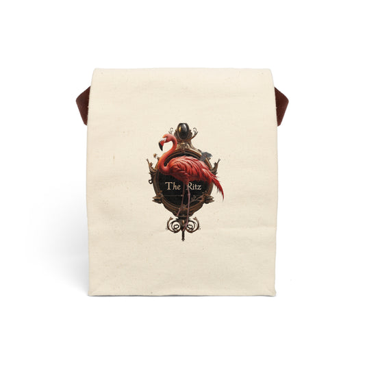 Crimson Flamingo Ritz Emblem Lunch Bag With Strap – Gilded Portrait & Velvet Signage