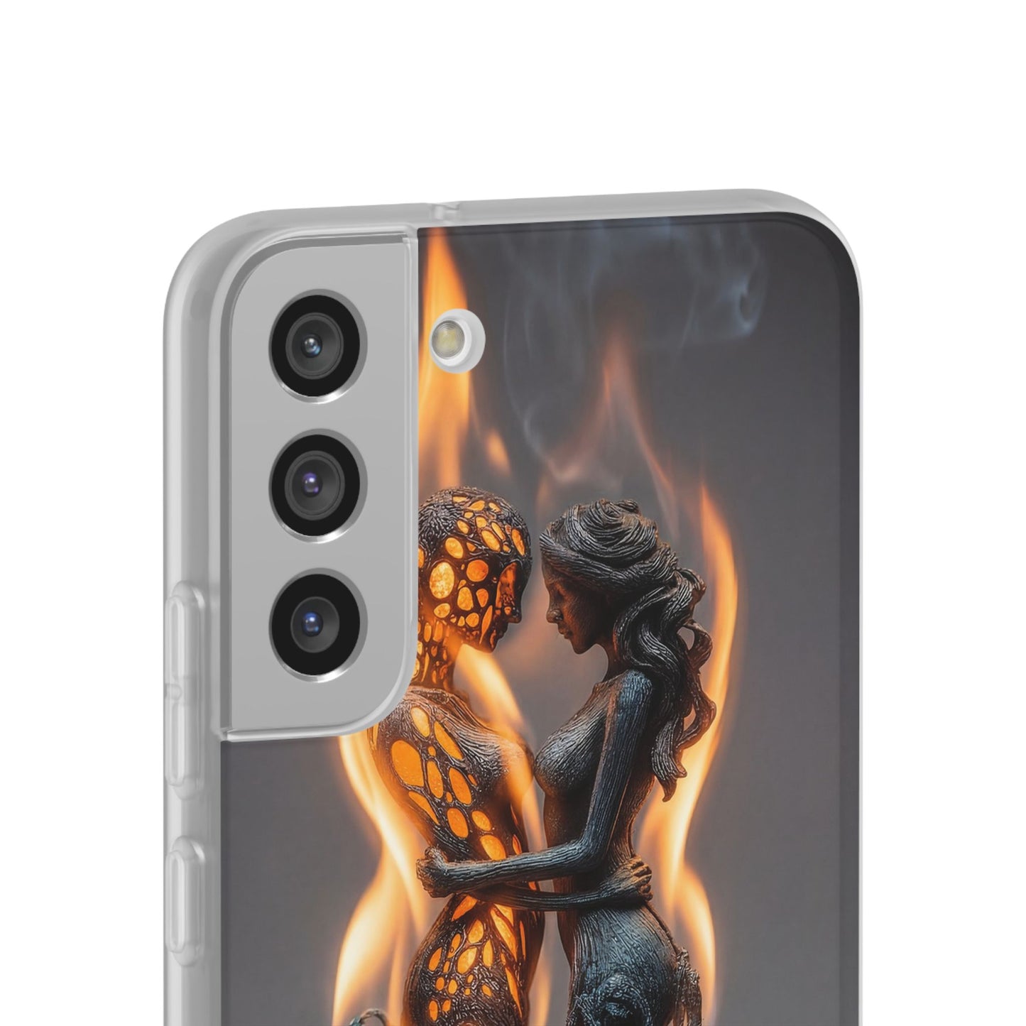 Flame-Embraced Lovers Flexi Cases – Intimate Glow Within the Fire