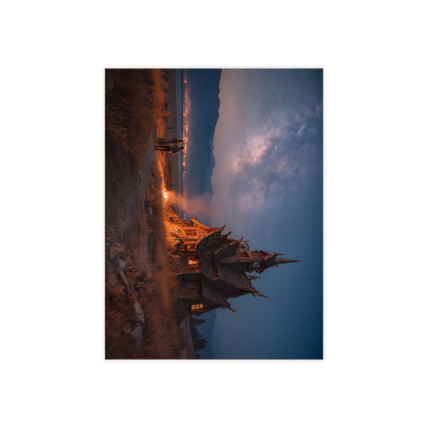 Starlit Chapel Under Milky Way Ceramic Photo Tile – Whispering Night Vigil