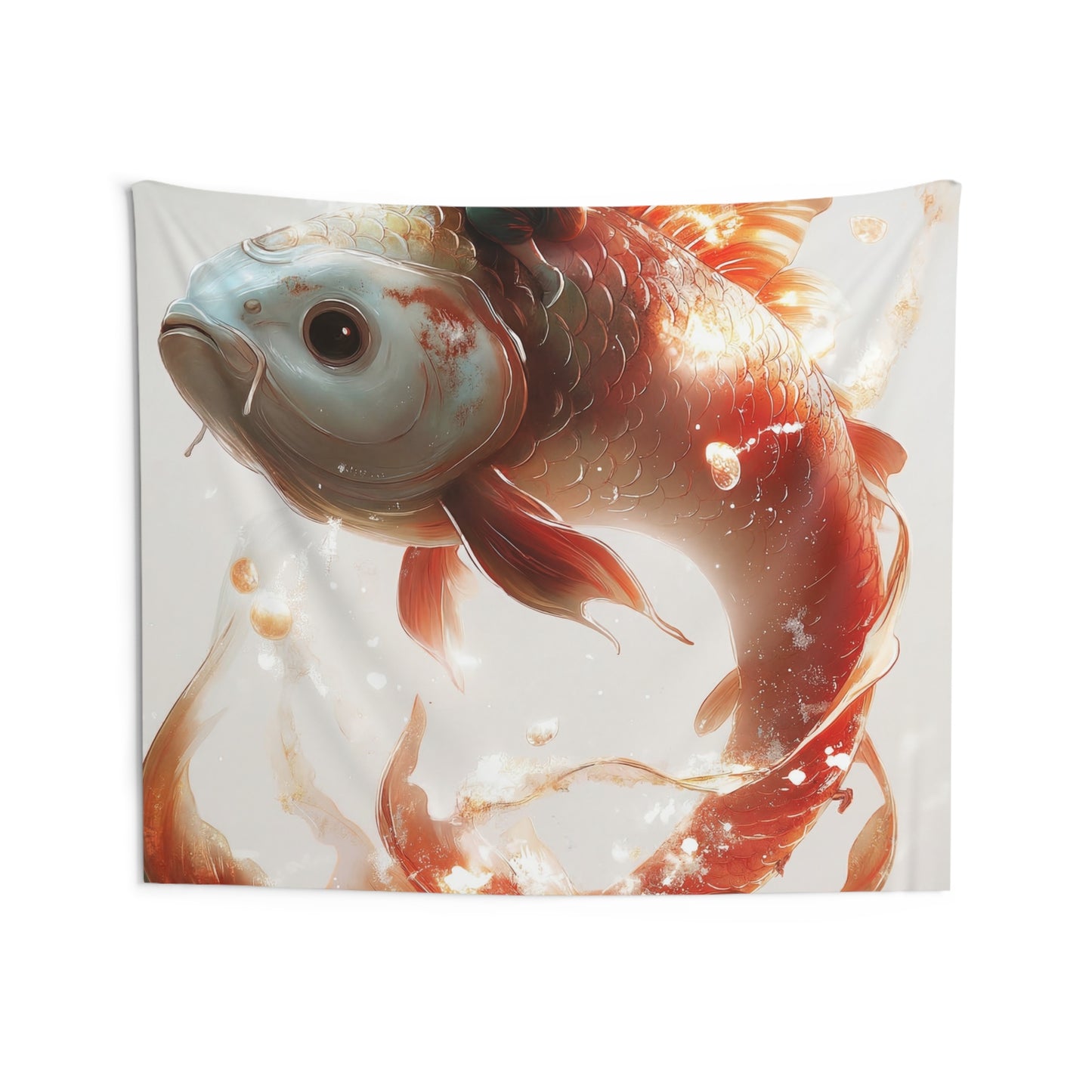Child on Glowing Koi Indoor Wall Tapestries – Sunlit Dreamride Through Liquid Light