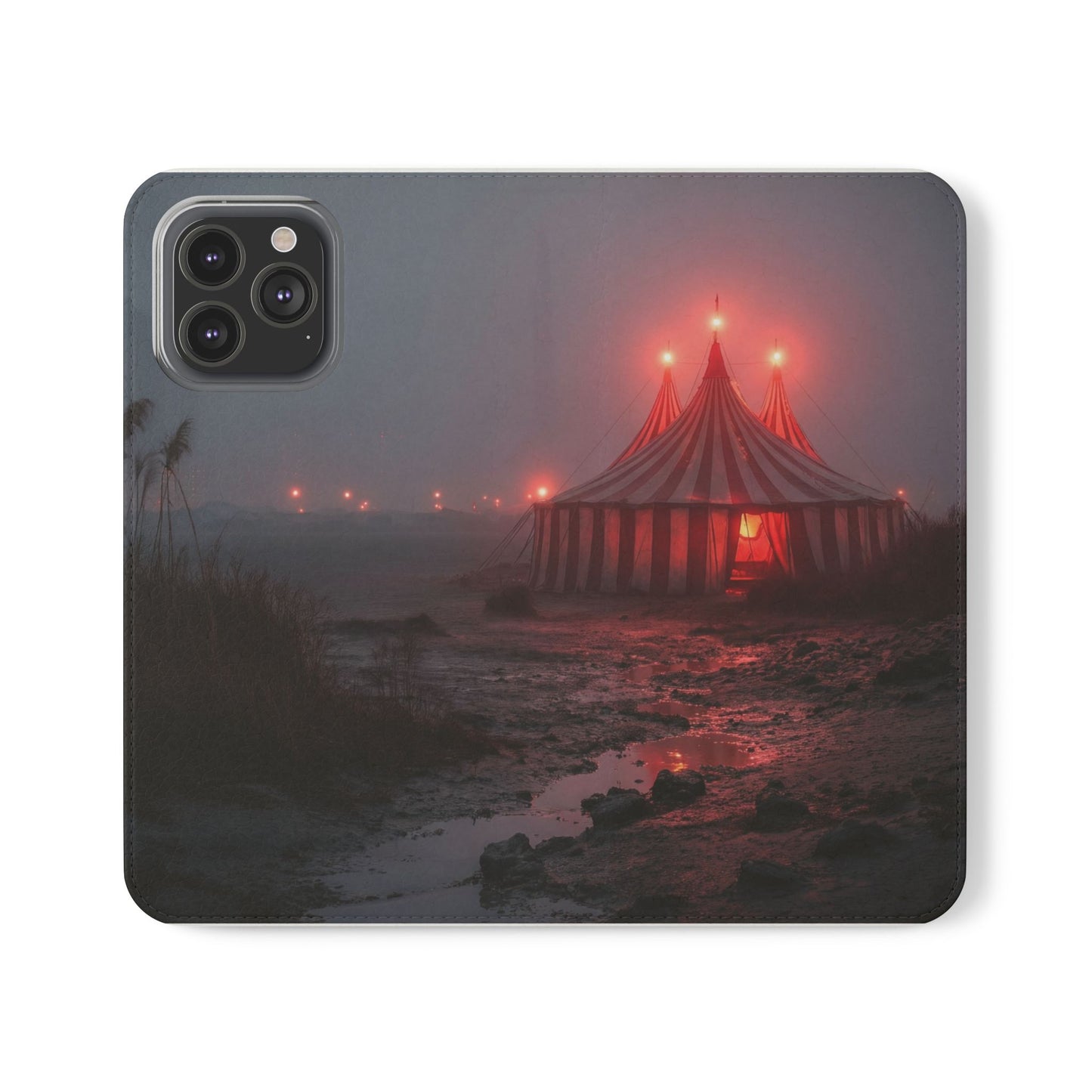Crimson Circus Tent Flip Cases – Misty Coastside Lantern Scene