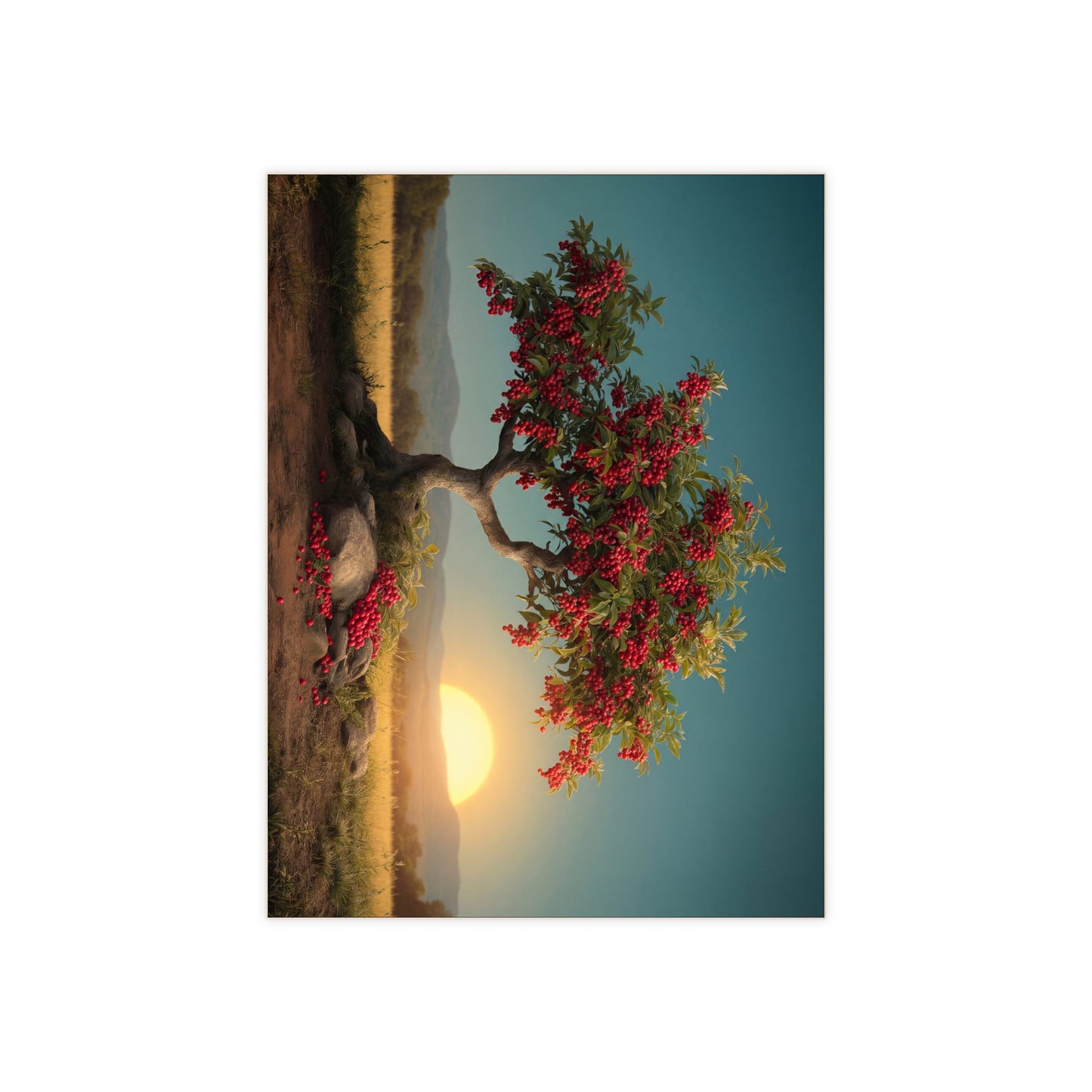 Berry Laden Tree Ceramic Photo Tile – Sunset’s Sweet Offering